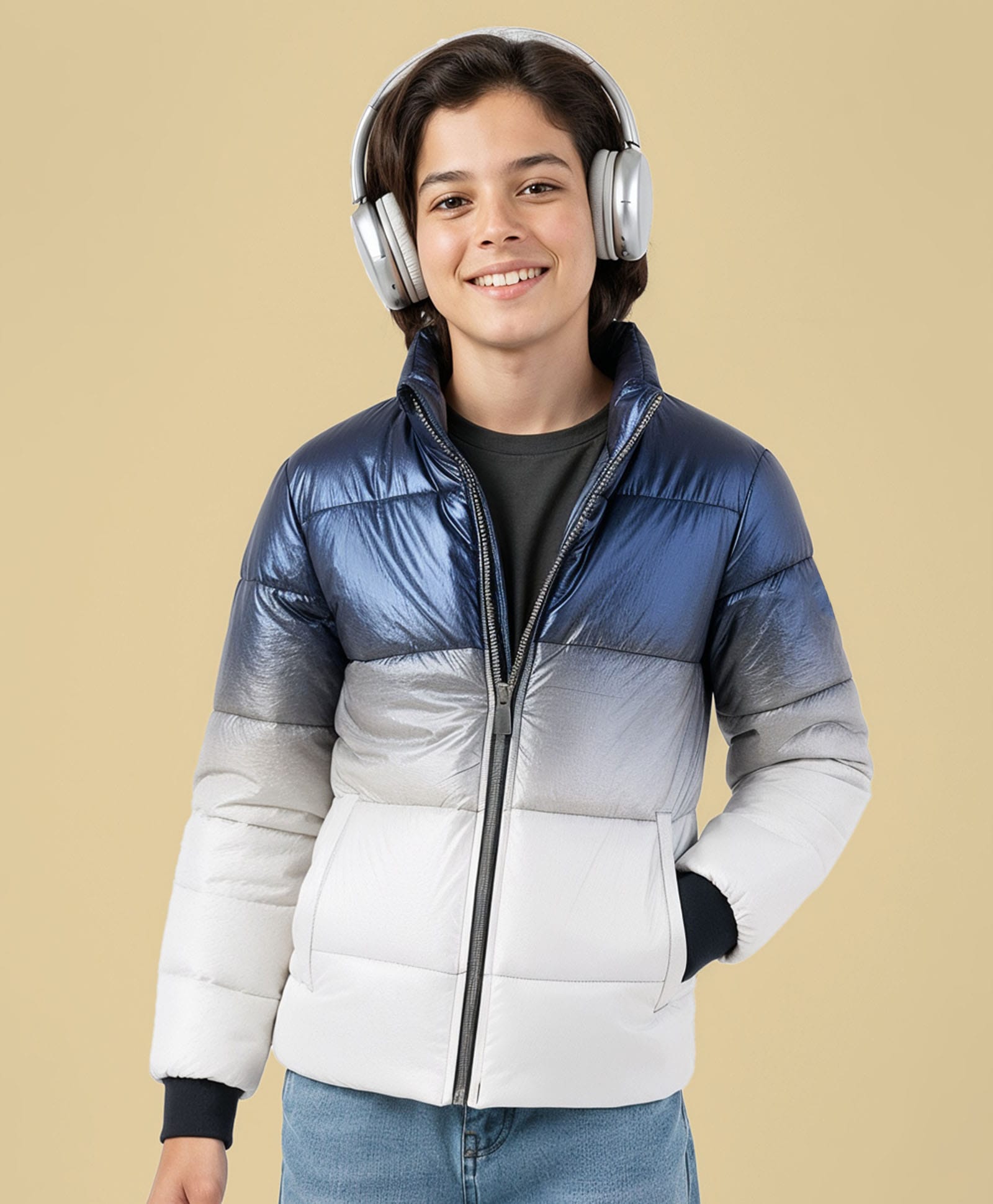 Pine Kids Woven Full Sleeves Front Open Padded Jacket with Ombre Colors - Blue-picture-28