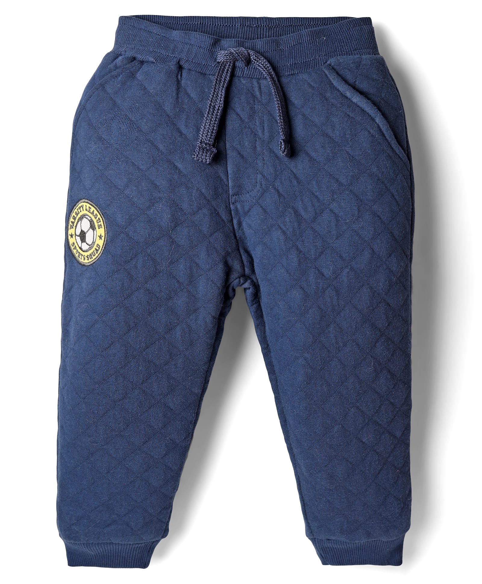Babyhug French Terry Knit Full Length Quilted Lounge Pant with Football Embroidery - Blue-image-34