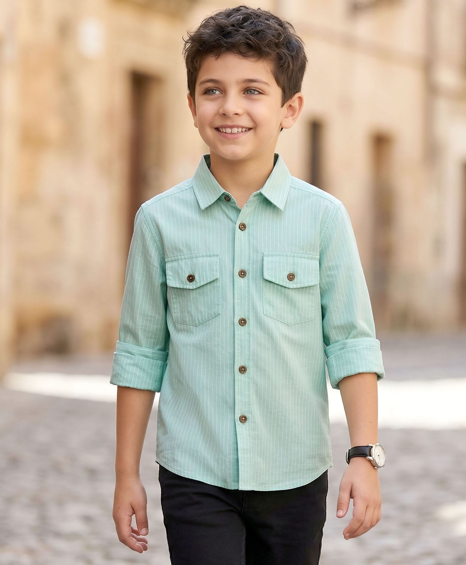 kookie kids india Kookie Kids Poplin Woven Full Sleeves Striped Shirt - Light Green-picture-22