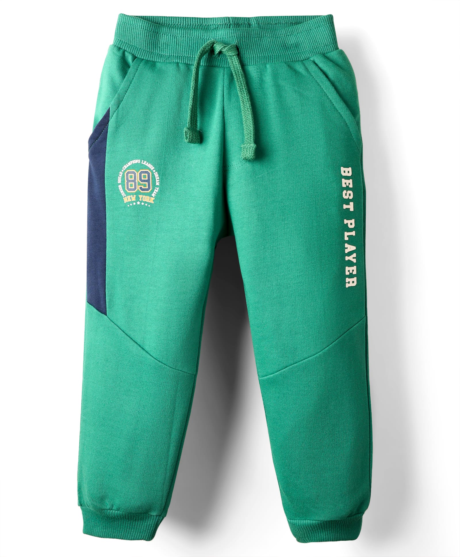 Babyhug Terry Cotton Knit Full Length Cut & Sew Lounge Pant With Text Print - Green-picture-26