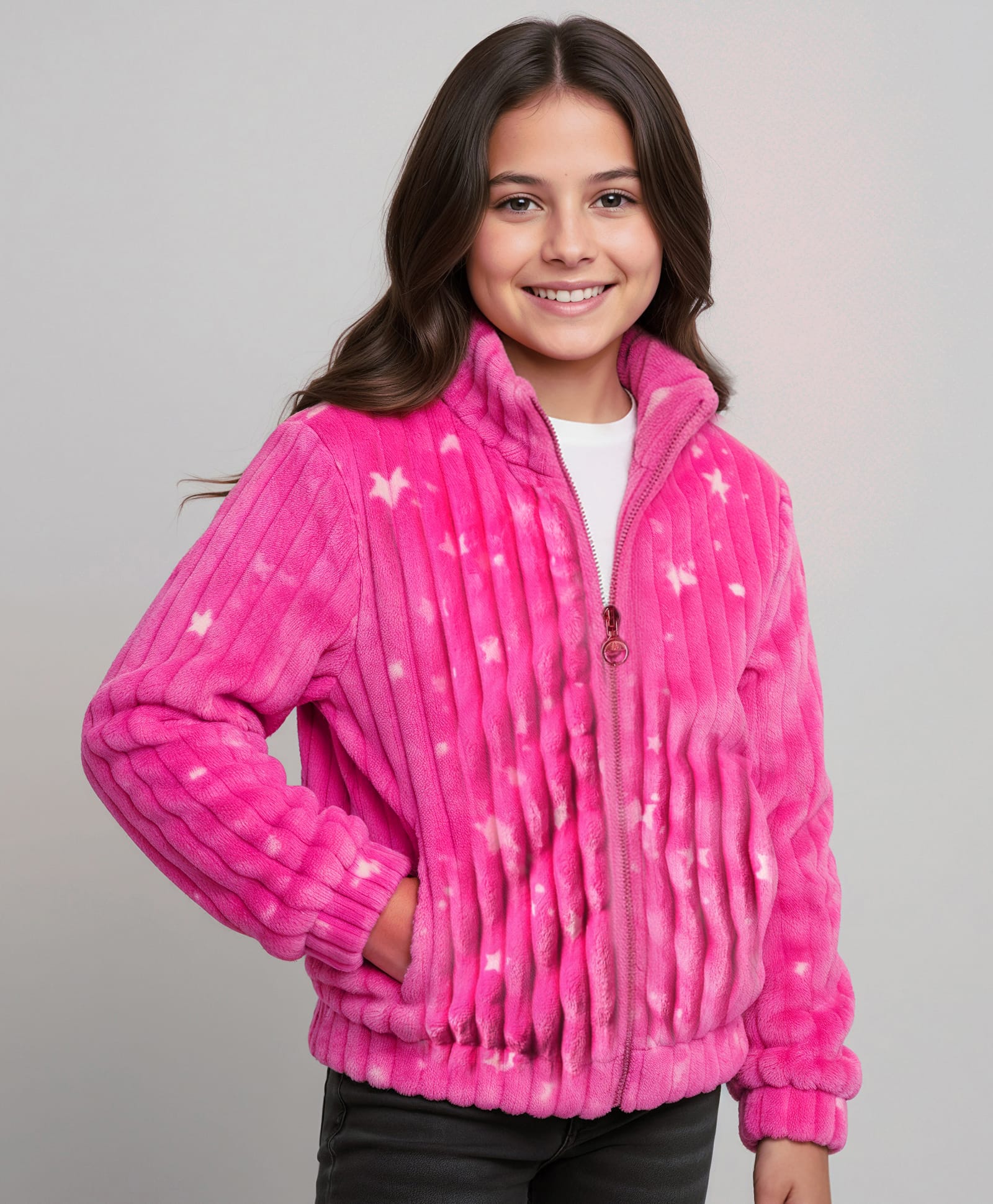Pine Kids Woven Full Sleeves Winter Jacket With Star Print - Dark Pink-picture-16