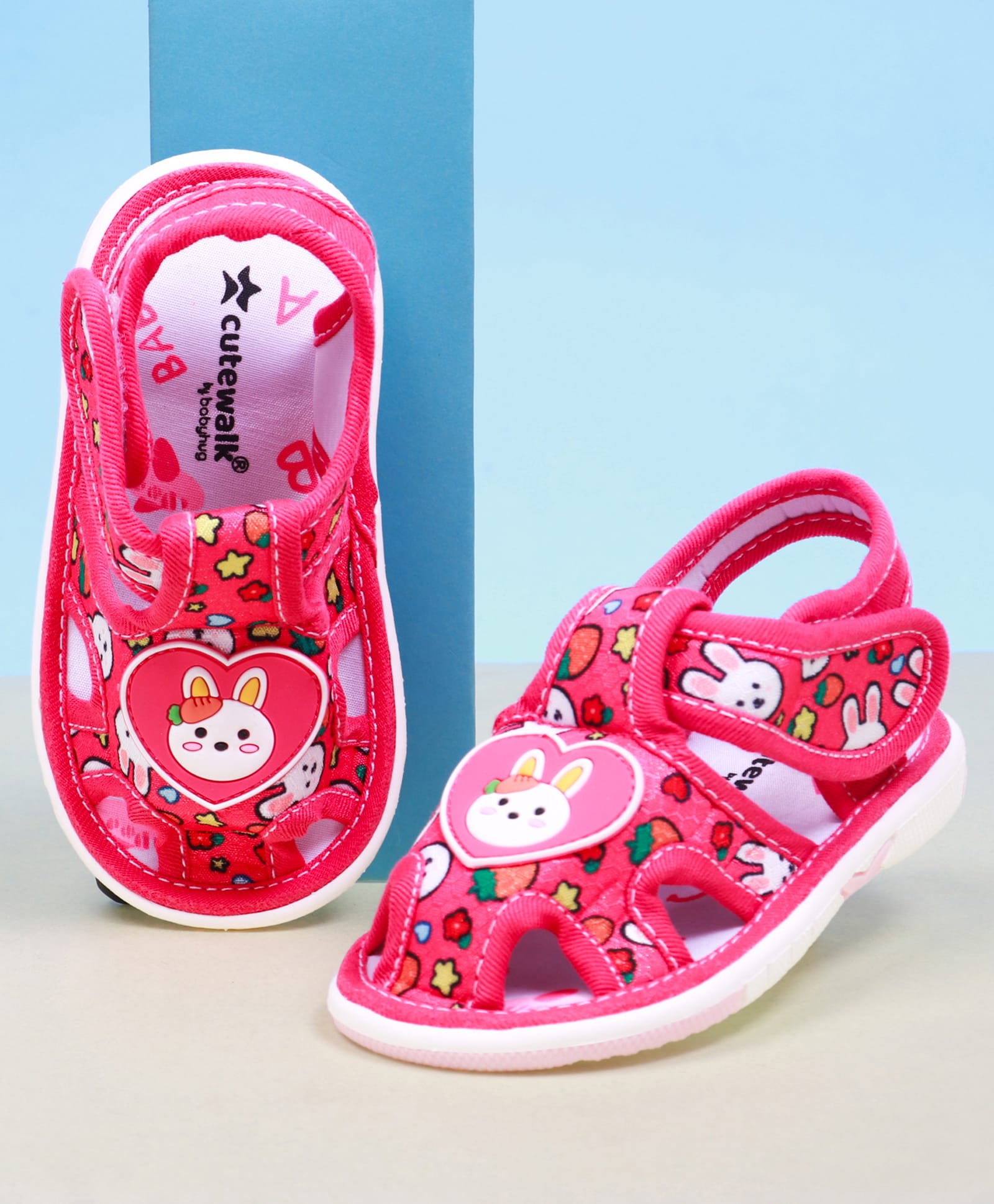 Cute Walk by Babyhug Velcro Closure Bunny Printed Sandals With Applique - Pink-image-2