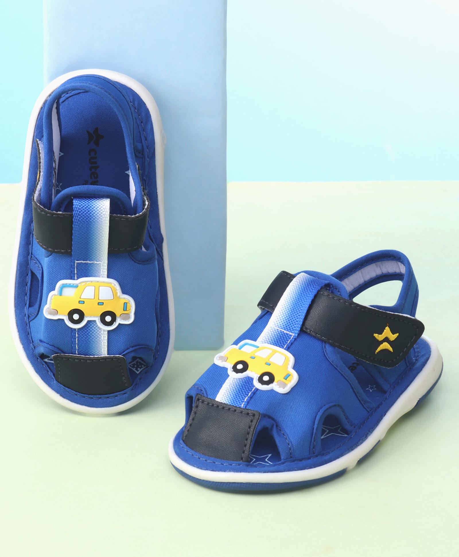 Cute Walk by Babyhug Sandals With Velcro Closure & Vehicle Patch Detailing - Blue-picture-28