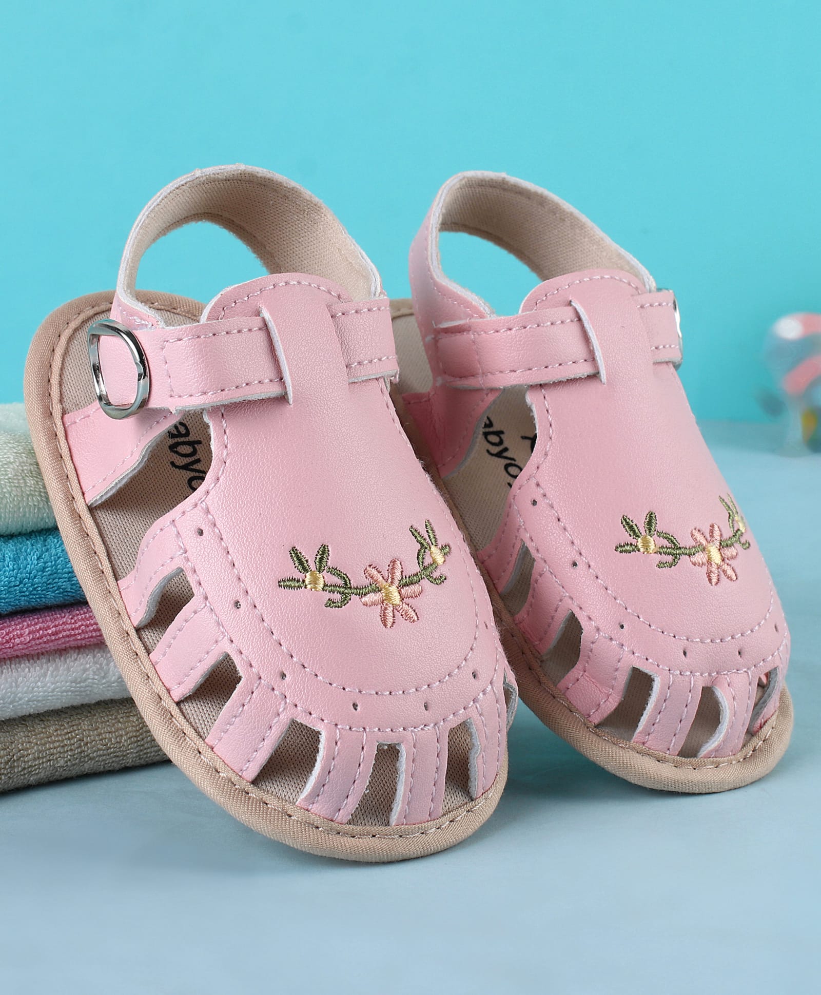 Babyoye Velcro Closure Booties With Floral Embroidery - Pink-image-39