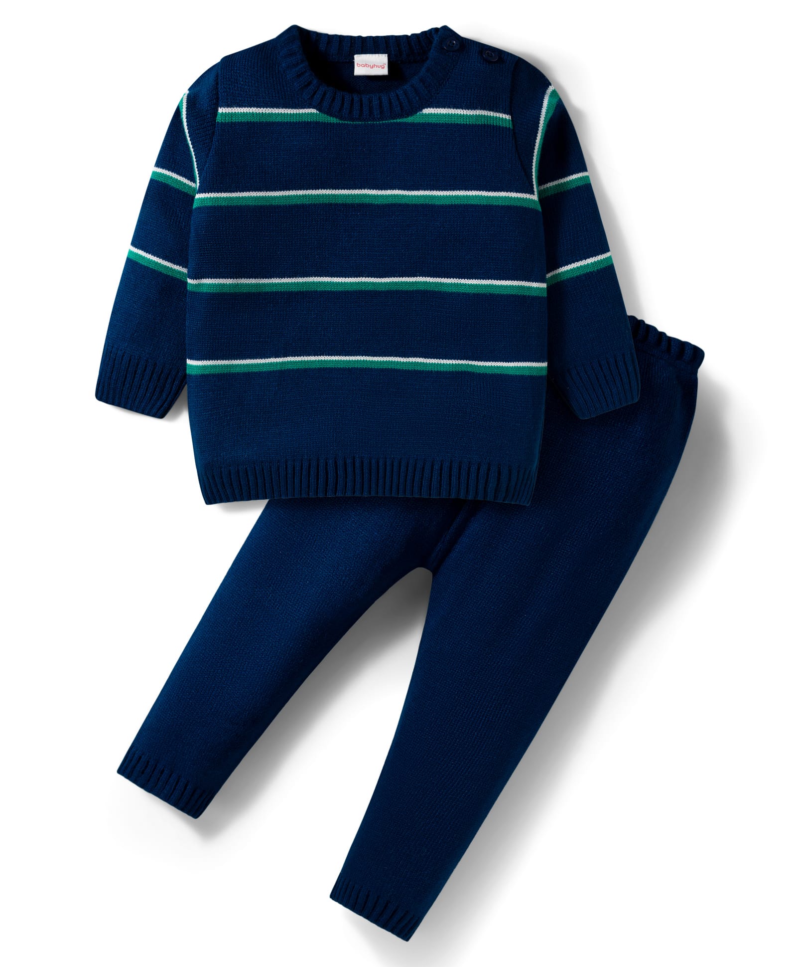 Babyhug Knit Full Sleeves Sweater Set With Stripes - Navy Blue-image-44