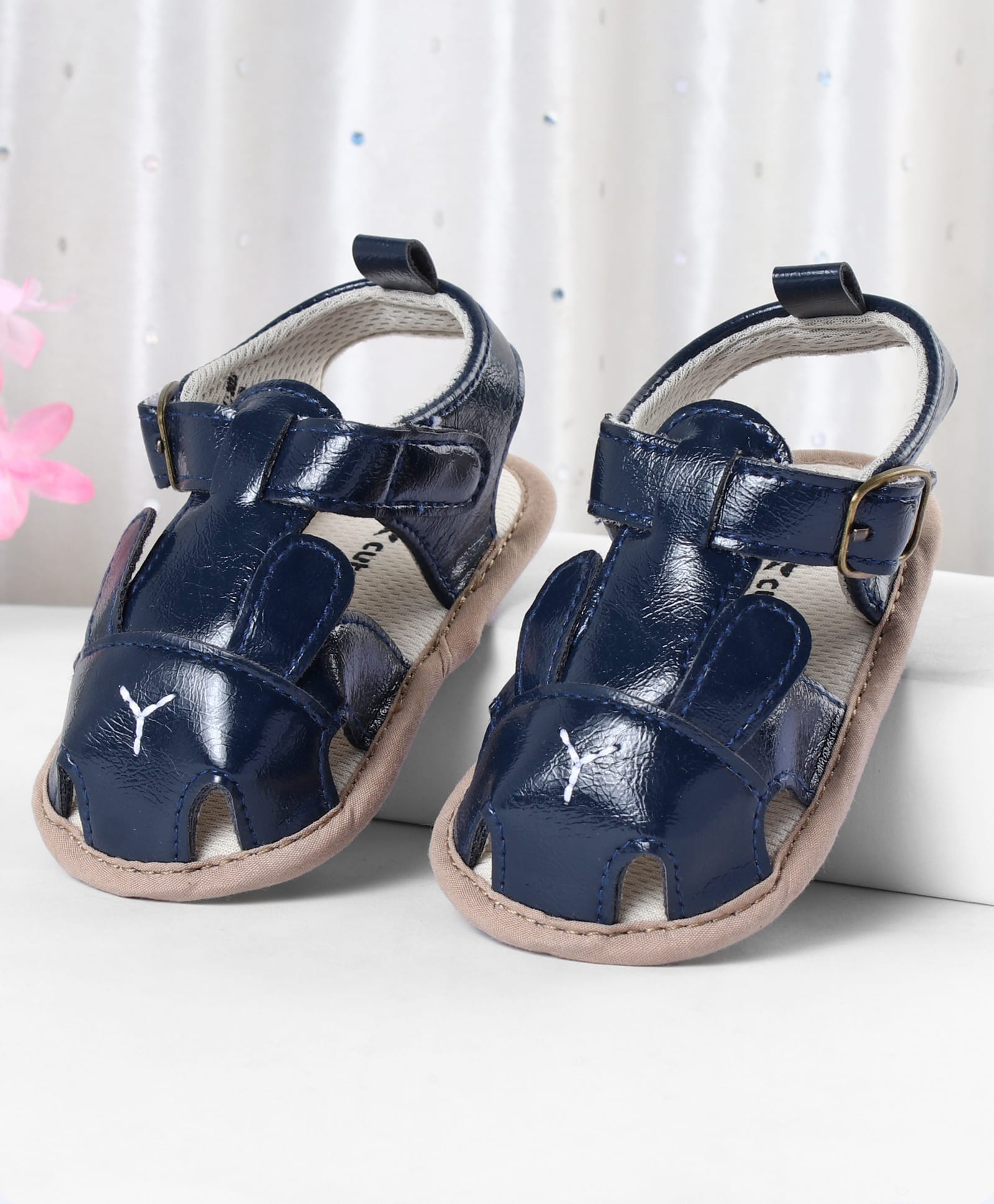 Cute Walk by Babyhug Booties with Buckle Closure & Ear Applique - Navy Blue-image-10