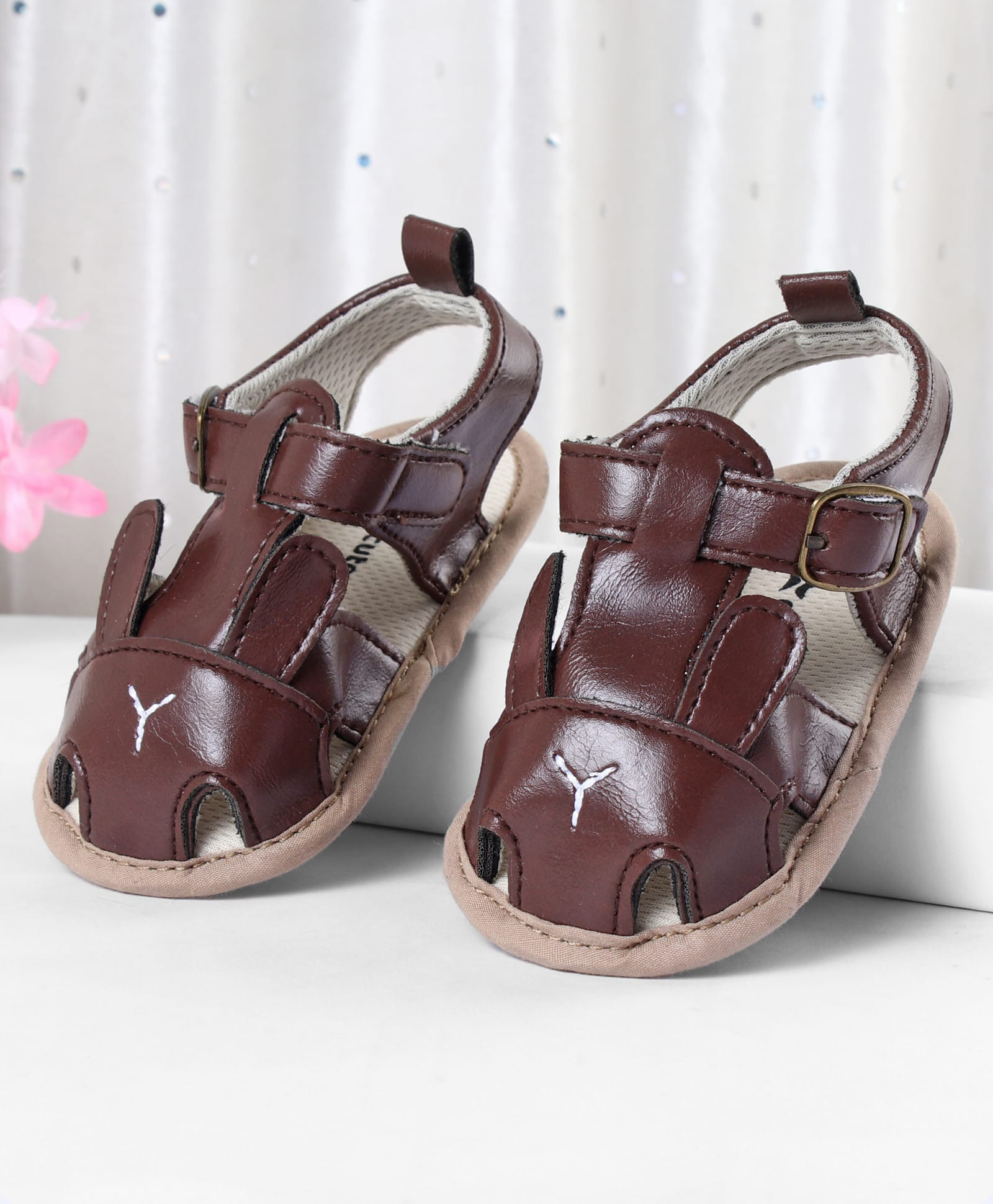 Cute Walk by Babyhug Booties with Buckle Closure & Ear Applique - Brown-image-16