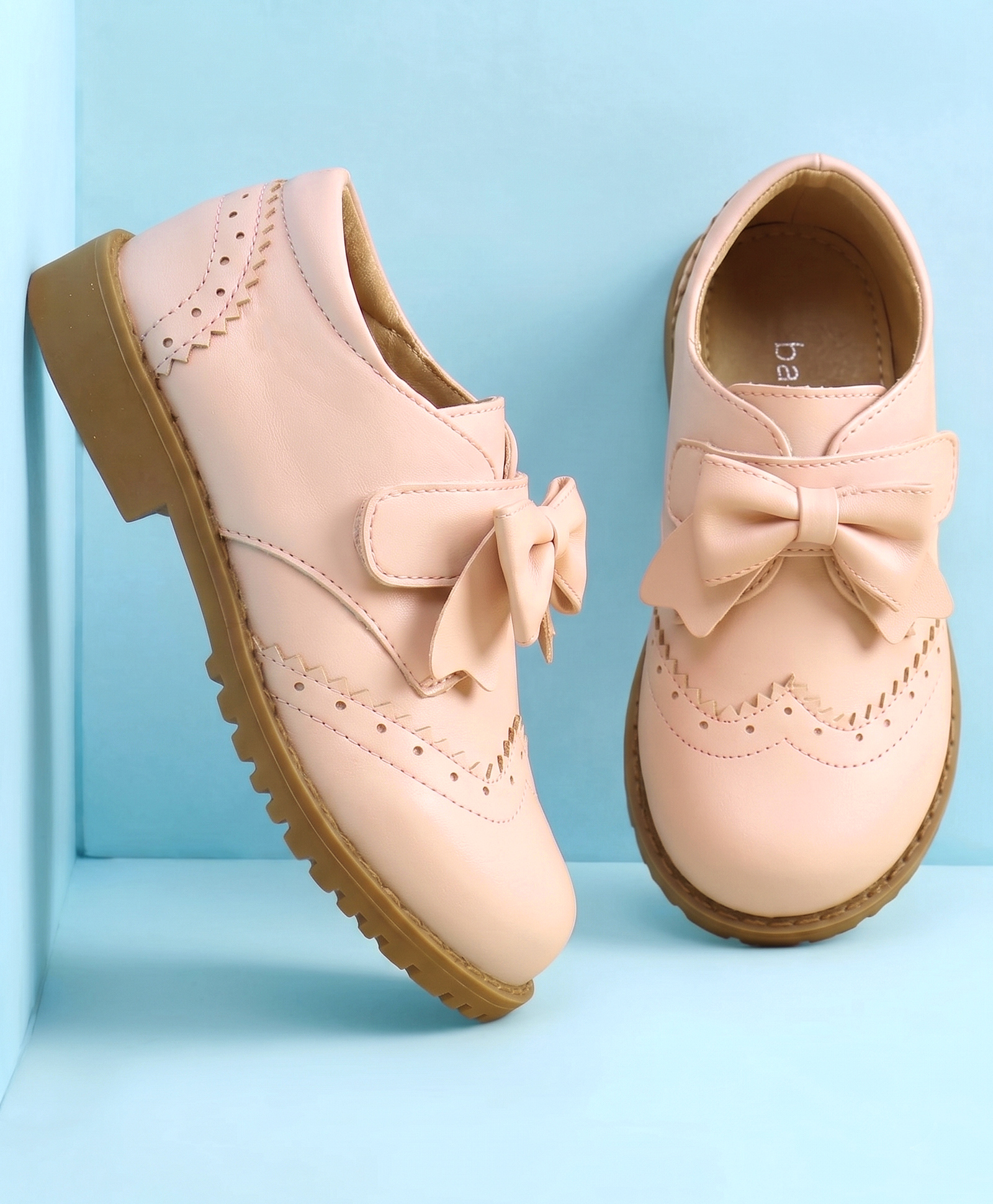 Babyoye Velcro Closure Party Shoes with Bow Applique - Pink-image-46