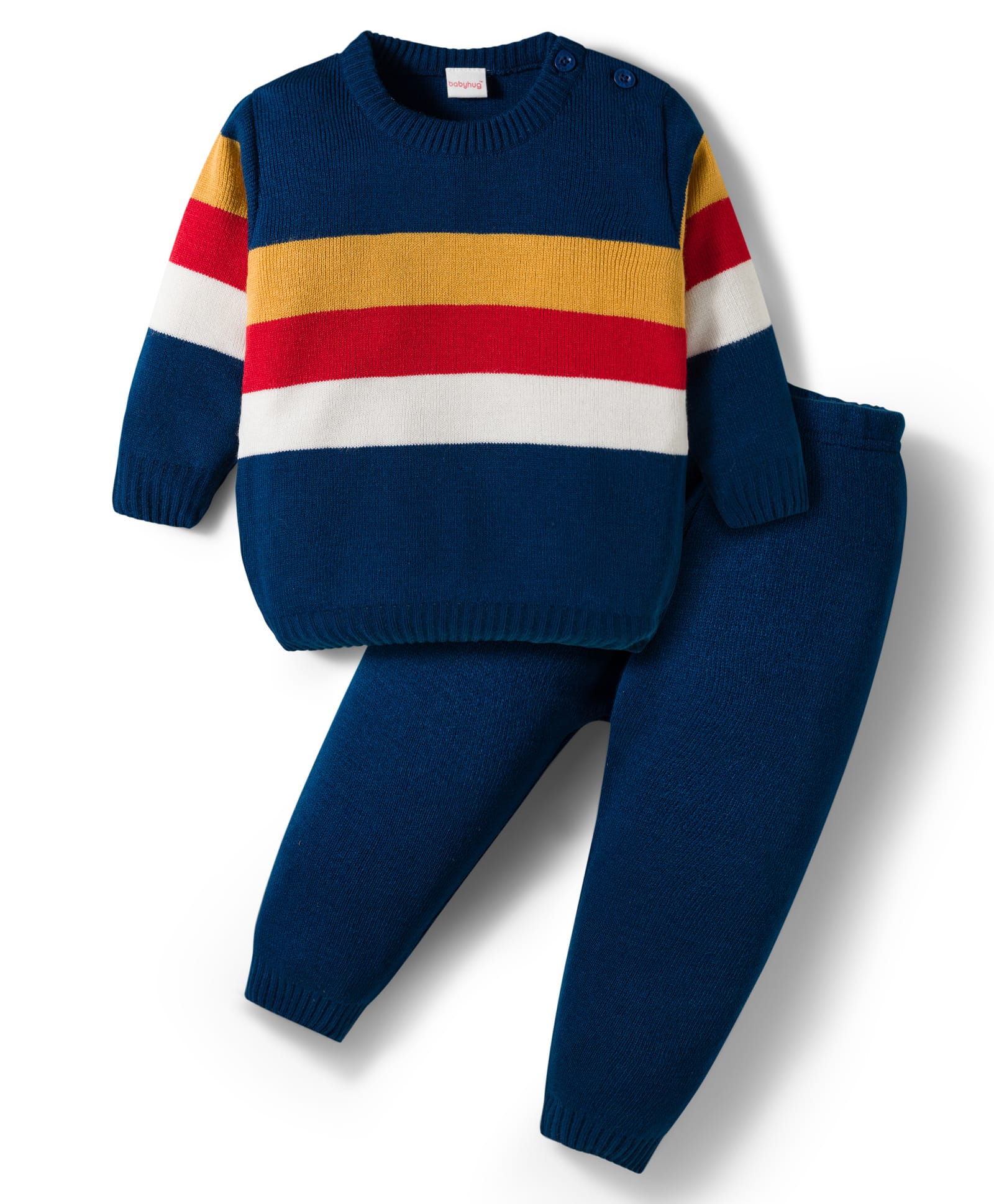 Babyhug Knit Full Sleeves Sweater Sets With Stripe Design - Navy Blue & White-image-12