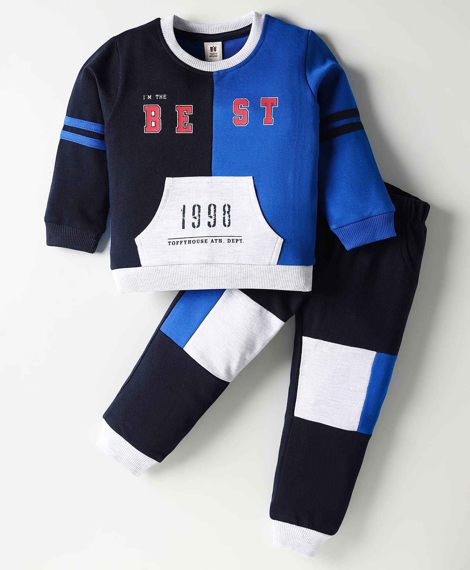 ToffyHouse Interlock Knit Full Sleeves Cut & Sew T-Shirt & Lounge Pant Set with Text Print - Multicolor-image-39