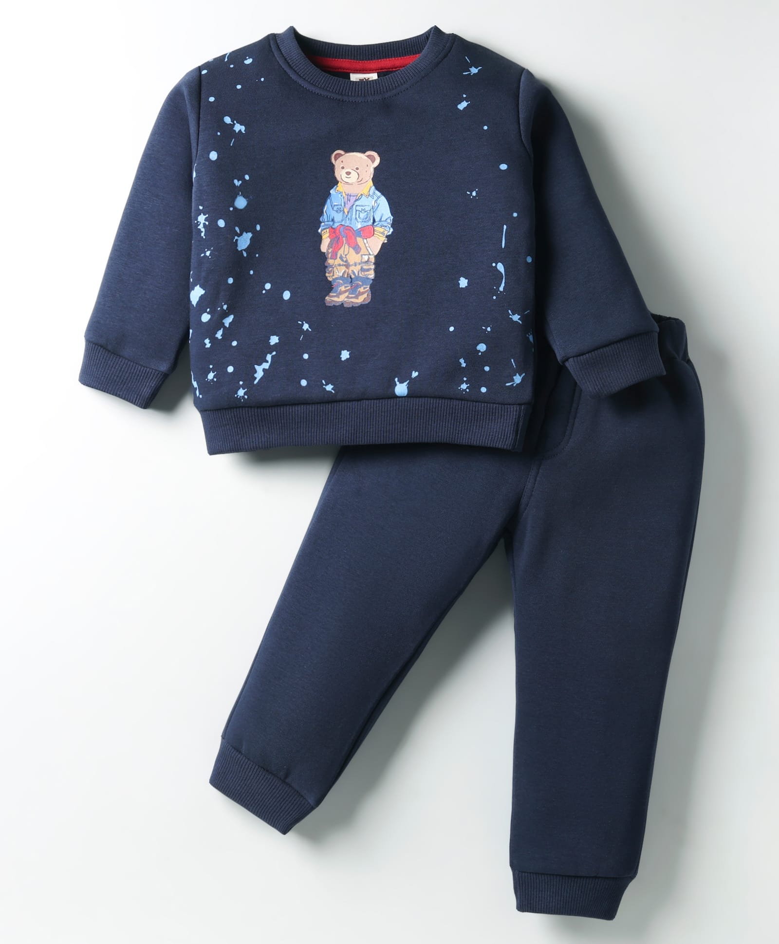 ToffyHouse Fleece Knit Full Sleeves Winter Wear Sweatshirt & Lounge Pant Set with Bear Print - Navy Blue-image-37