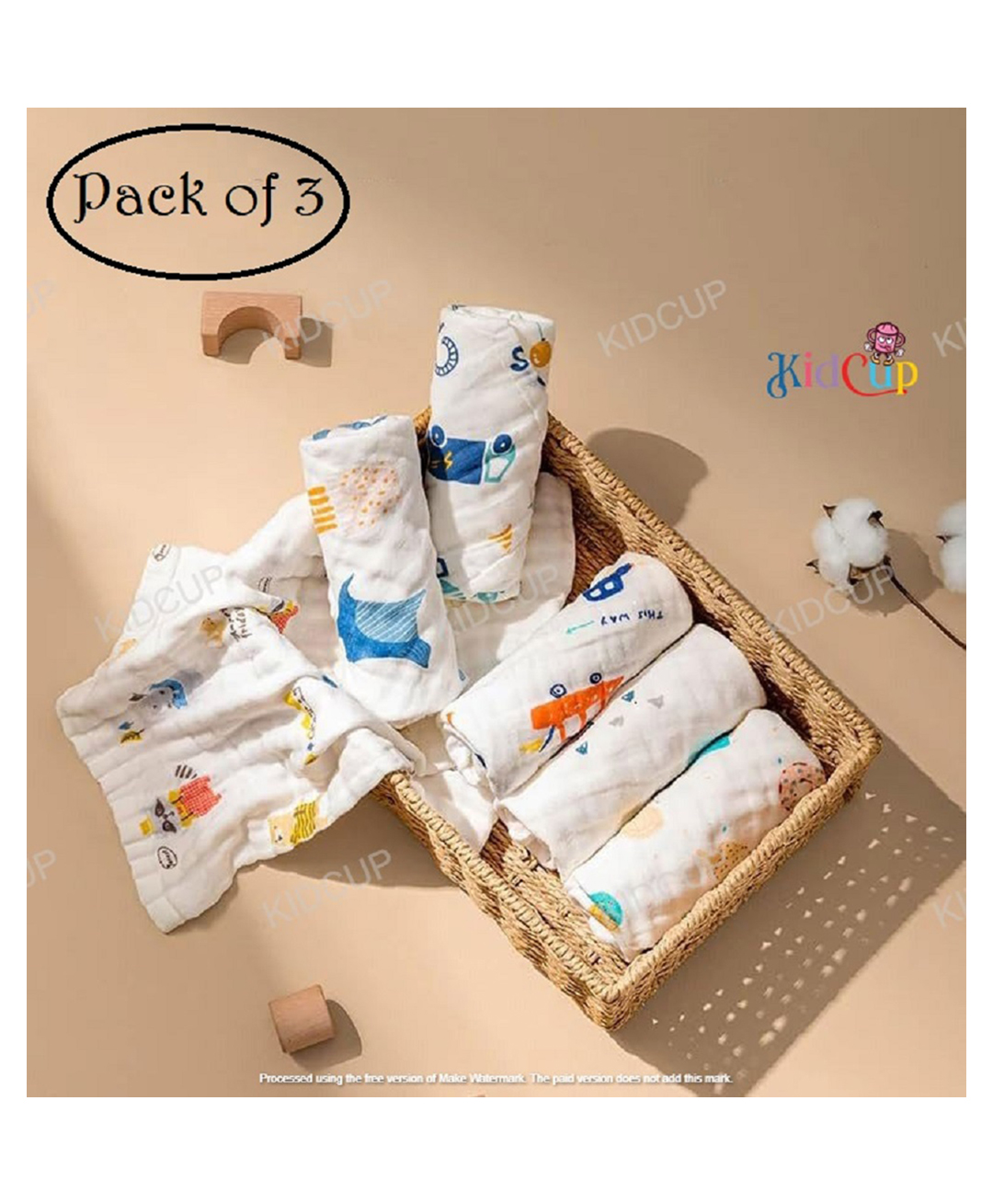 Kidcup baby napkin Printed Color Square Scarf (pack of 3) (Color May Vary)-image-14
