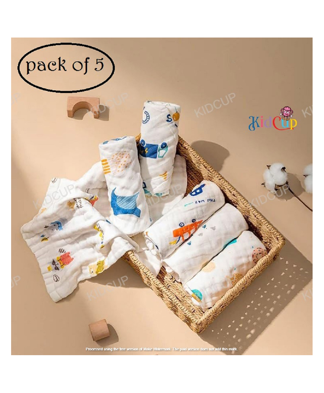 Kidcup baby napkin Printed Color Square Scarf (pack of 5) (Color May Vary)-image-15