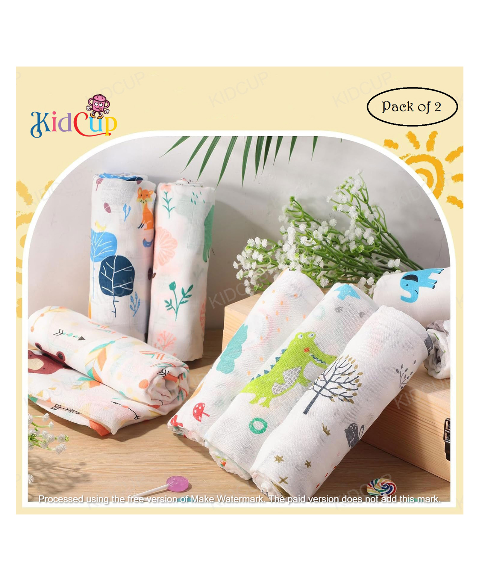 Kidcup Cotton Muslin Swaddle Wrapper (Set of 2) (Print & Color May Vary)-picture-19