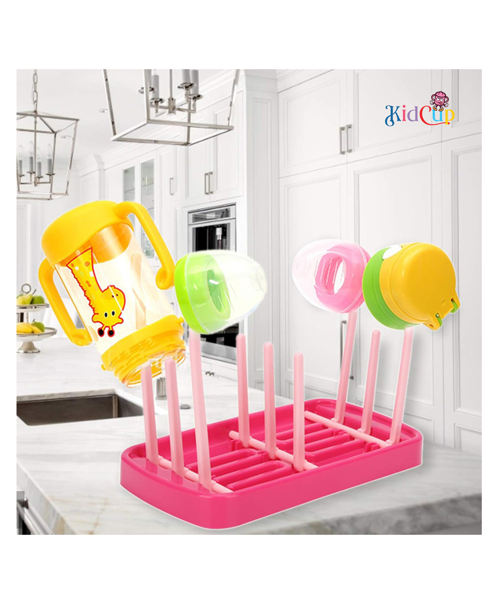 Kidcup Bottle Organizer Cum Drying Rack - Pink-image-0