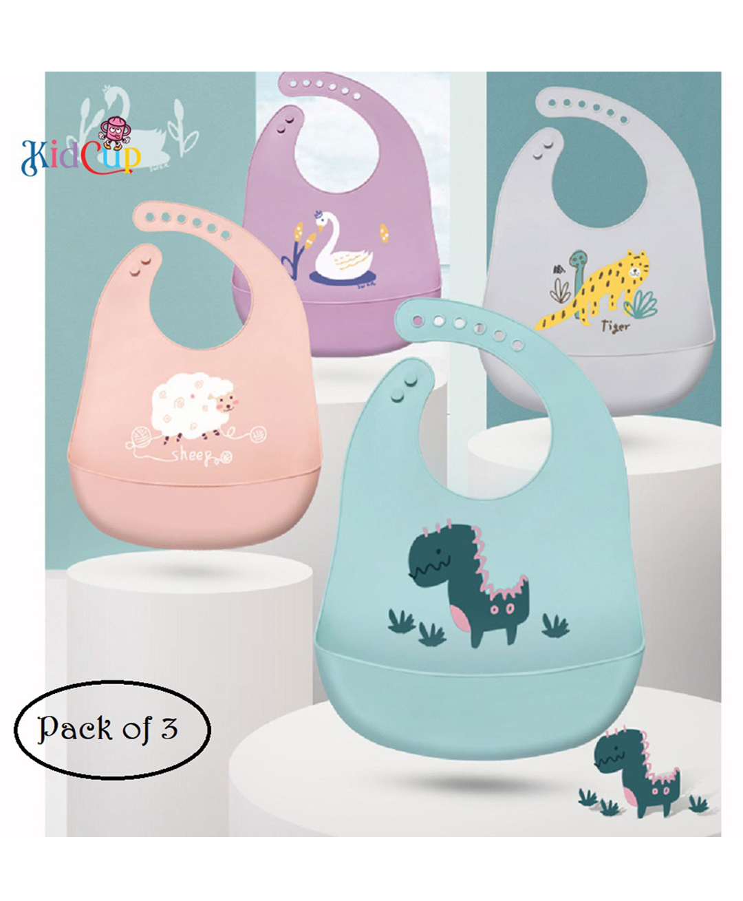 Kidcup Adjustable Snap Button Bib With Crumb Catcher (Pack of 3) (Colour & Design May Vary)-image-29