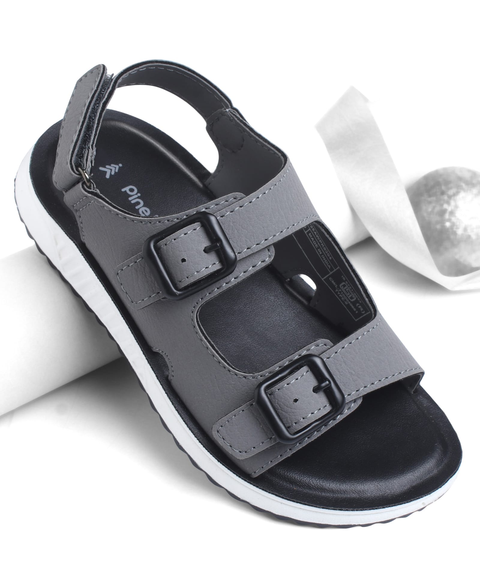 Pine Kids Solid Sandals with Velcro Closure - Charcoal Grey-picture-32