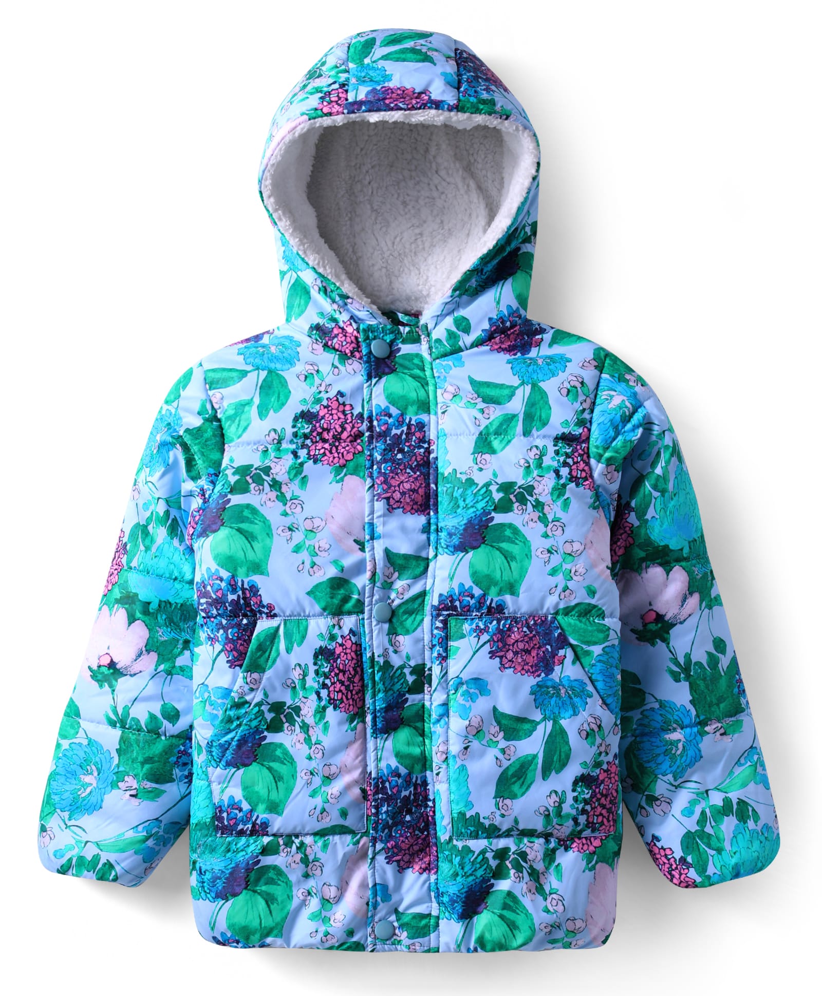 Pine Kids Woven Full Sleeves Hooded Padded Jacket With Floral Print - Multicolour-picture-25