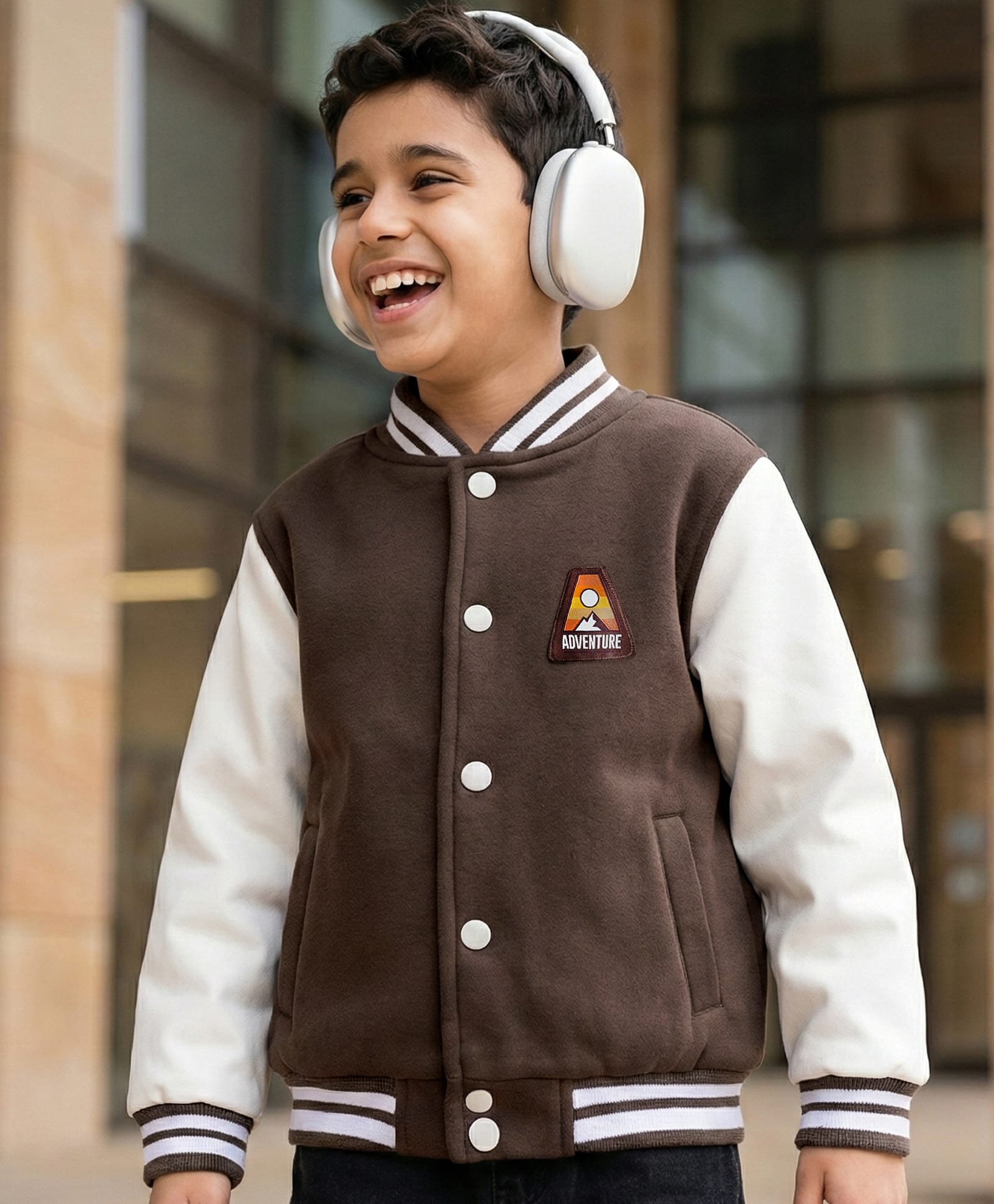Pine Kids Woven Full Sleeves Bomber Jacket With Adventure Patch - Brown-picture-19