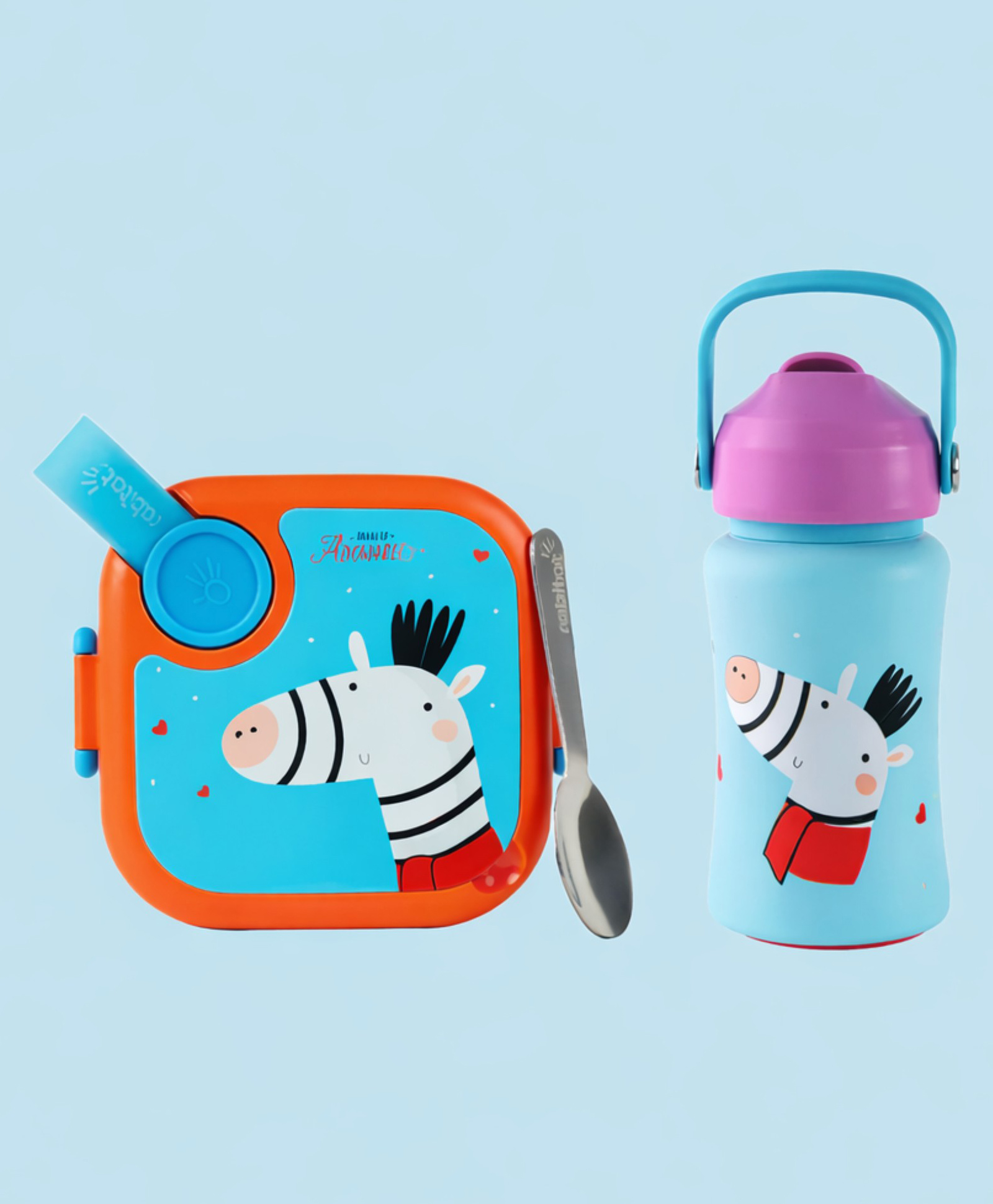 Rabitat Playdate Squad Combo Lunchmate Mini & Stailess Steel Play 3.0 Sipper Bottle with Unicorn Print - Pink