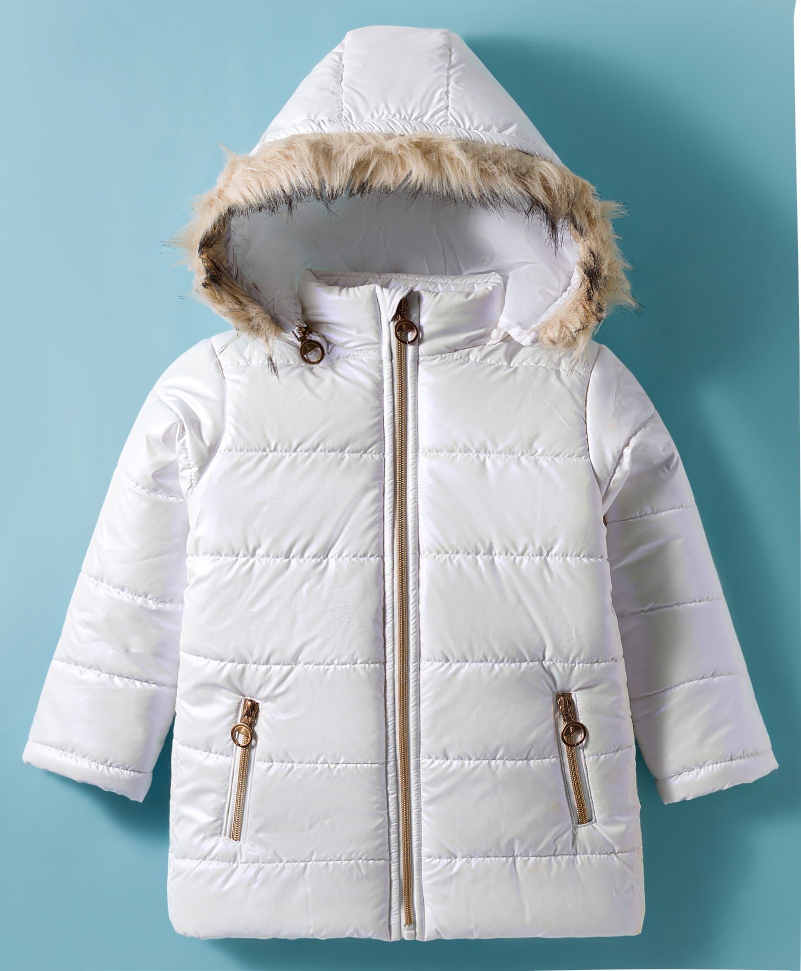Pine Kids Woven Full Sleeves Solid Hooded Padded Jacket - White-picture-30