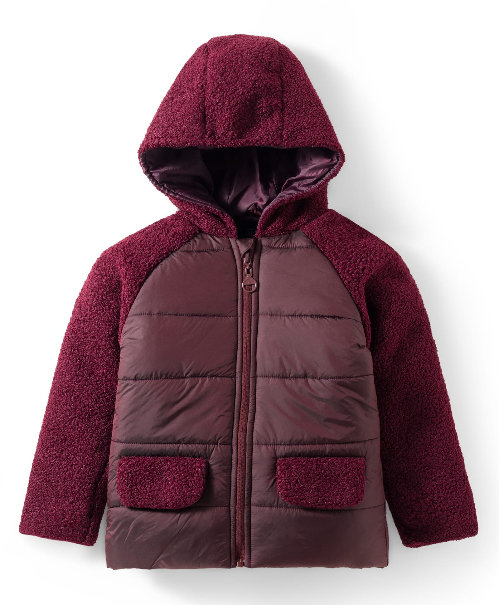 Pine Kids Woven Full Raglan Sleeves Solid Color Hooded Padded Jacket - Maroon-picture-22