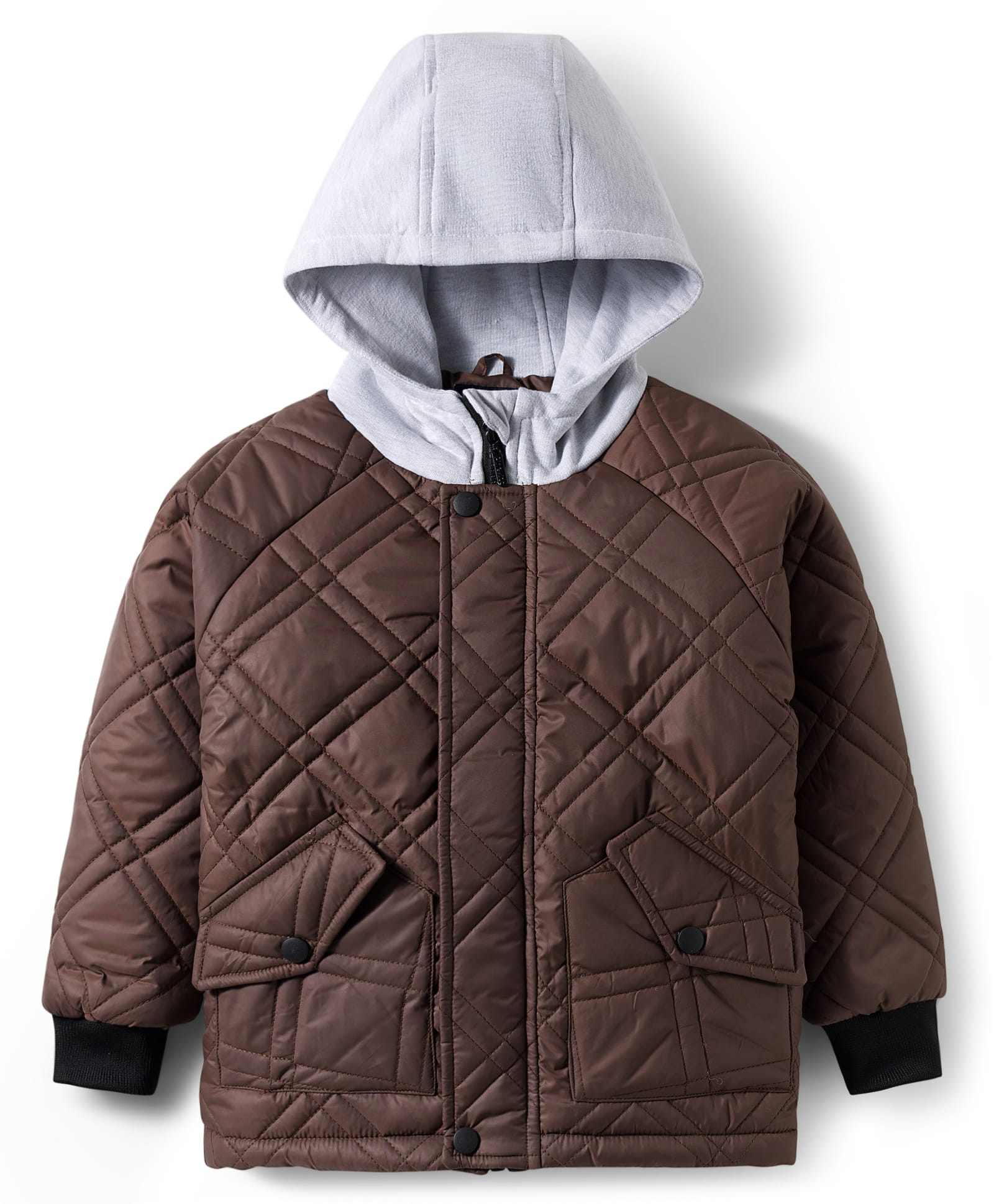 Pine Kids Woven Full Sleeves Solid Hooded Quilted Jacket - Brown-picture-18