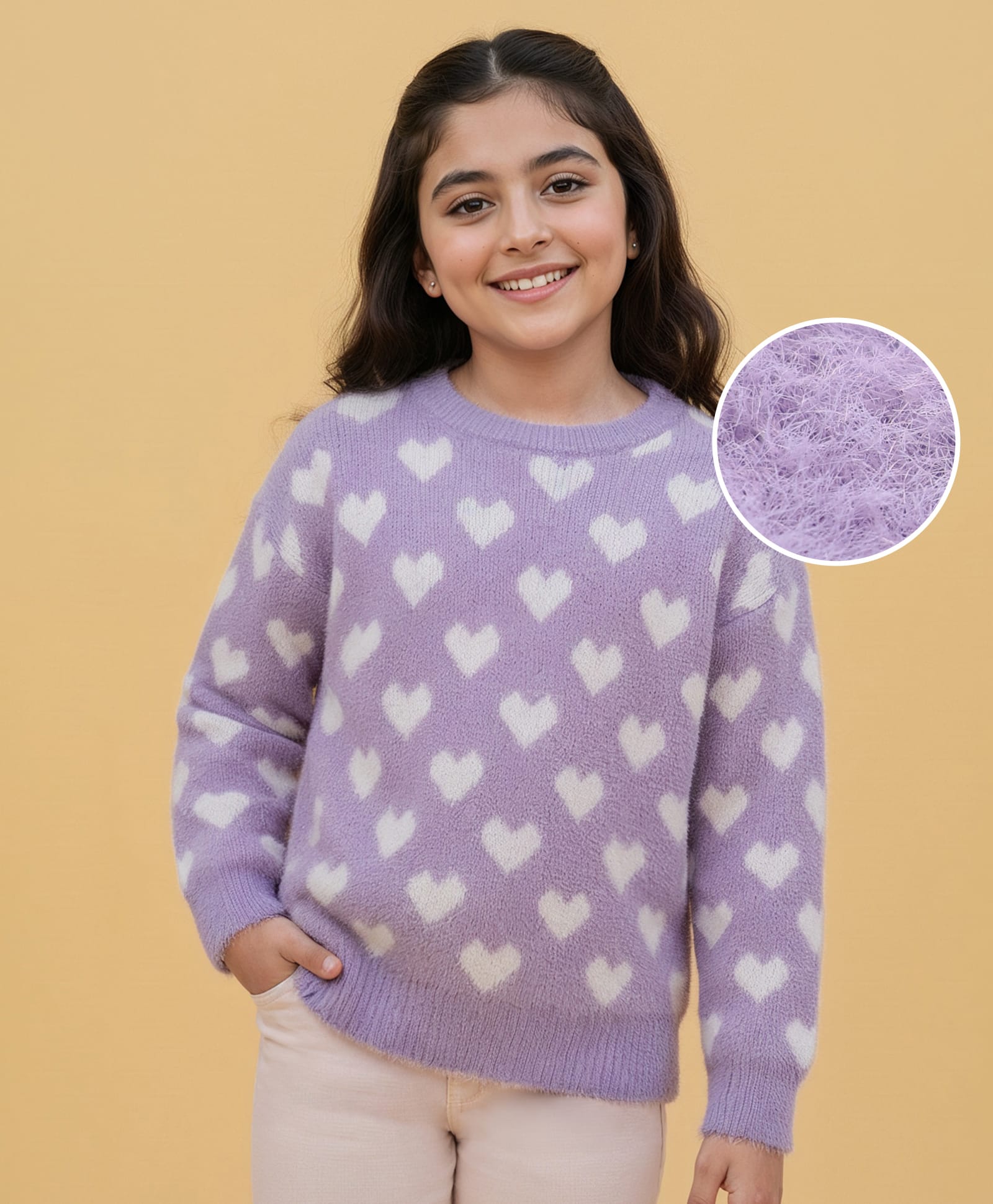 Pine Kids Knitted Full Sleeves Pullover Sweater With Heart Design - Purple-picture-21
