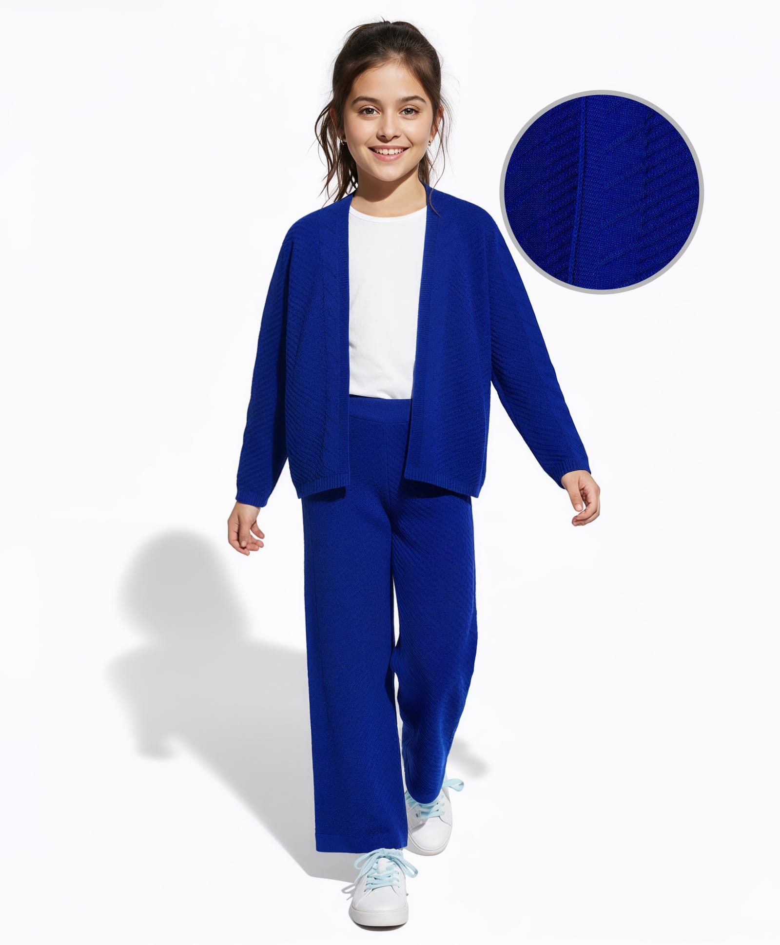 Pine Kids Knit Full Sleeves Solid Color Front Open Sweater Set - Blue-picture-21