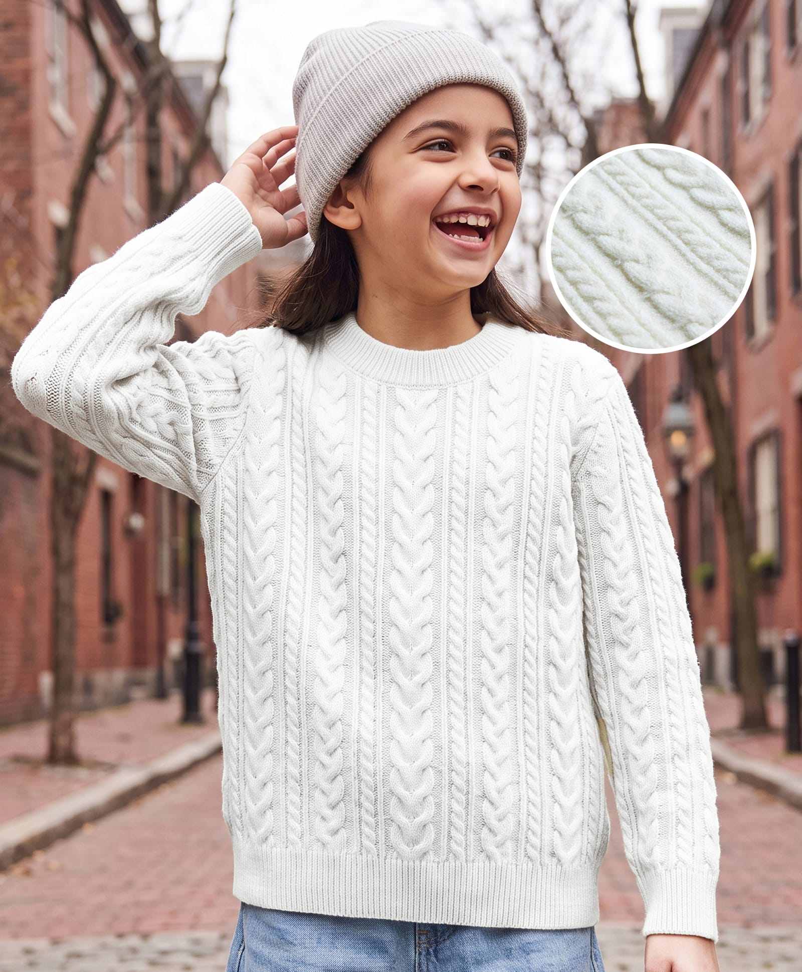 Pine Kids Knit Full Sleeves Pullover Sweater with Cable Knit Design - White-picture-19