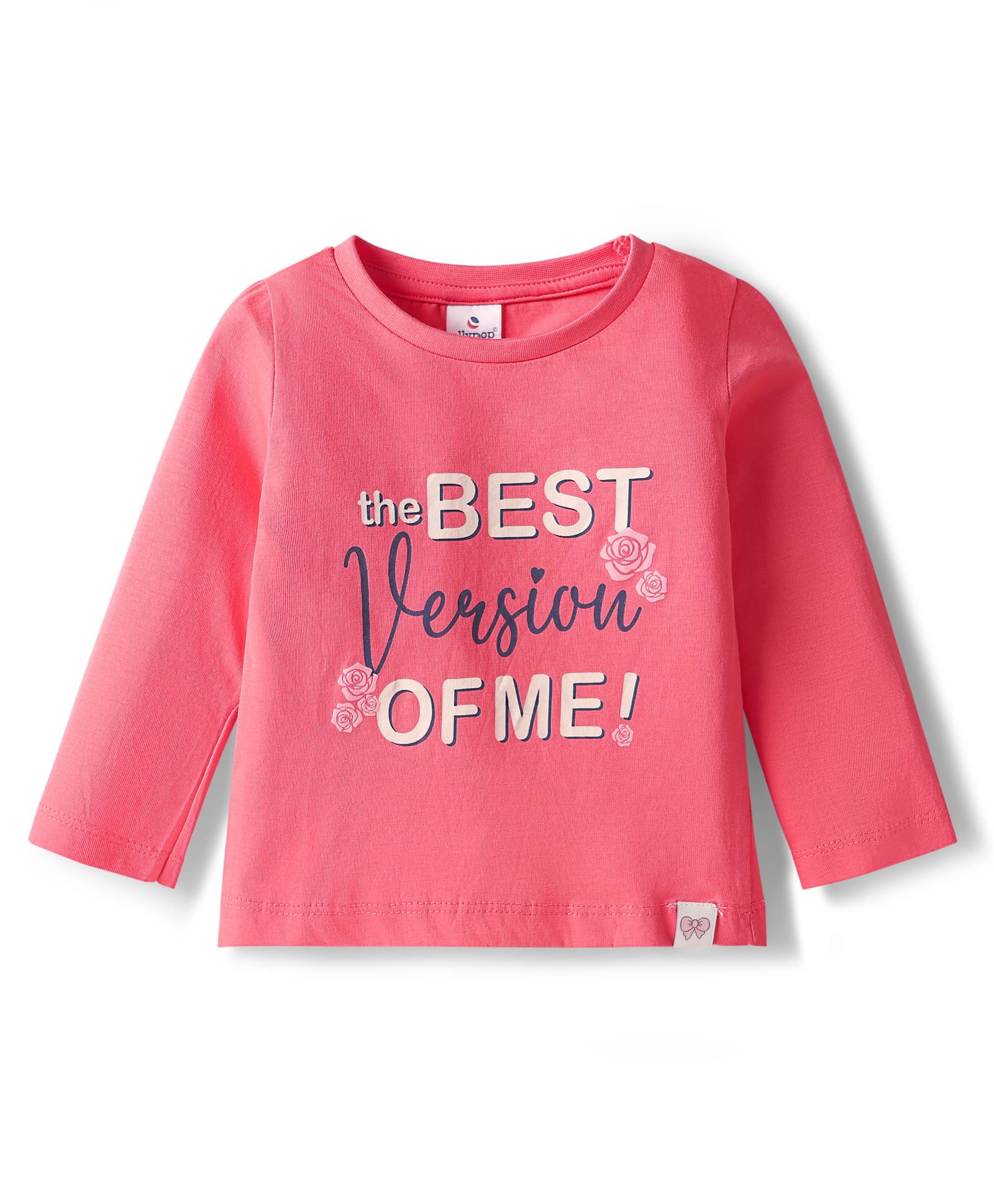Ollypop Sinker Knit Full Sleeves T-Shirt With Best Version Of Me Text Print - Dark Print-picture-18