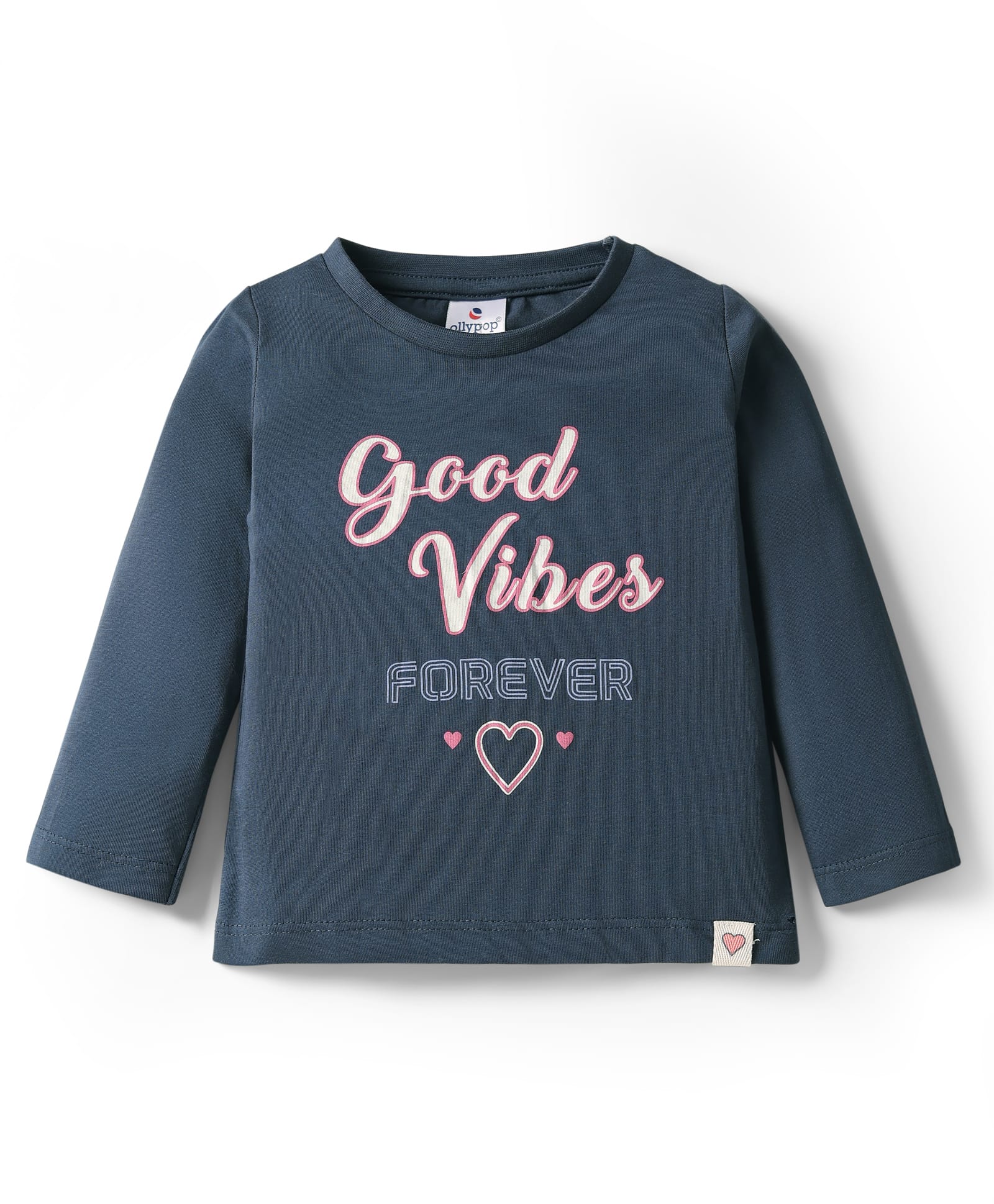 Ollypop Sinker Knit Full Sleeves T-Shirt With Good Vibes Text Print - Navy Blue-picture-29