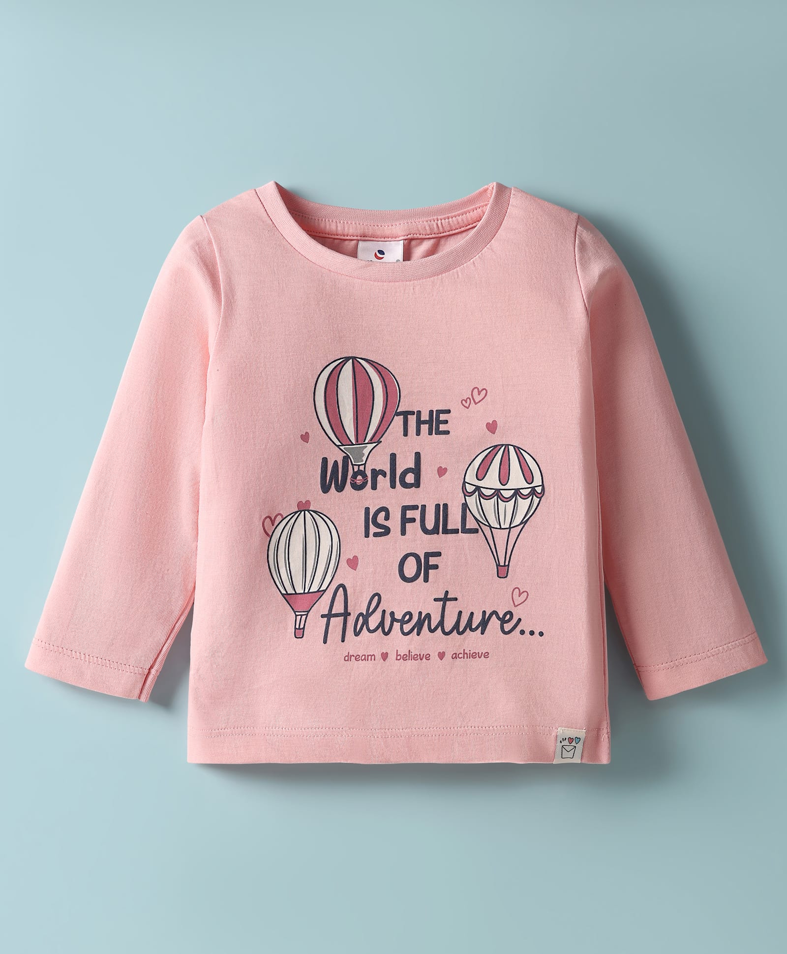 Ollypop Sinker Knit Full Sleeves T-Shirt With Hot Air Balloon Print - Pink-picture-27