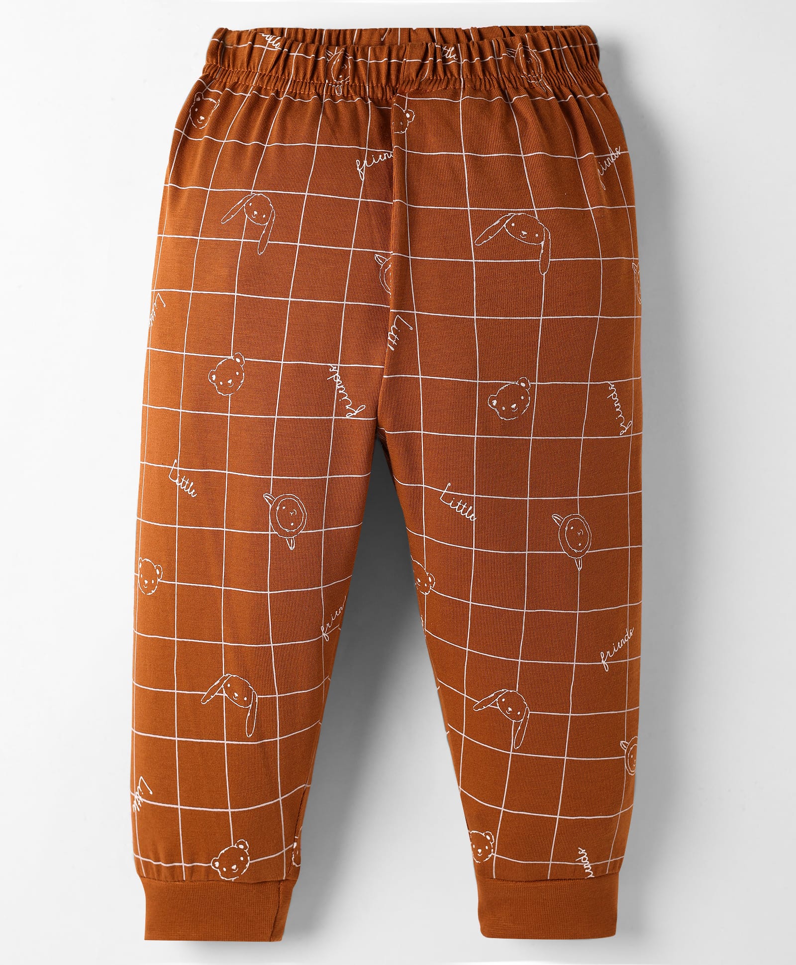 Ollypop Sinker Knit Full Length Checkered Lounge Pant with Animal Print - Brown-picture-24