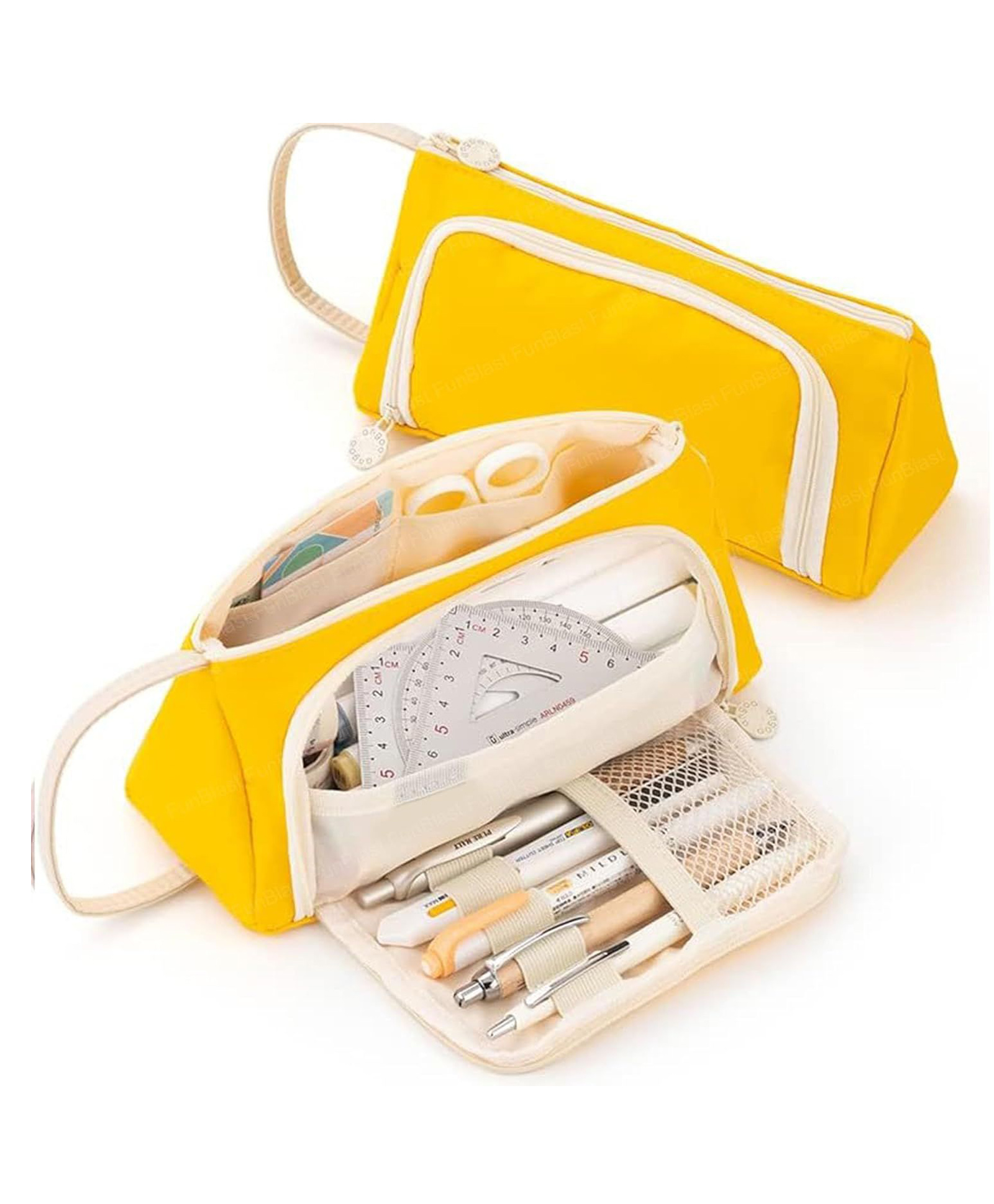 FunBlast Multipurpose Zipper Pouch with Handle 1 Pc Yellow-image-1
