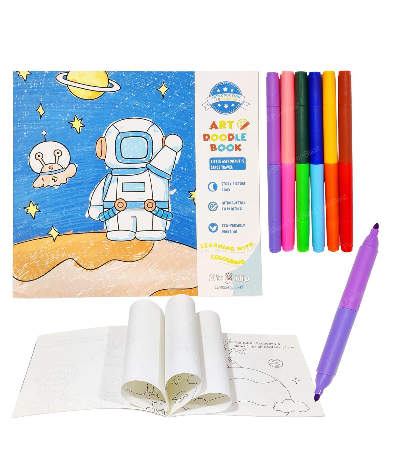 FunBlast Astronaut Theme Doodle Coloring Book with 6 Pcs Sketch Markers - Multicolor-image-21