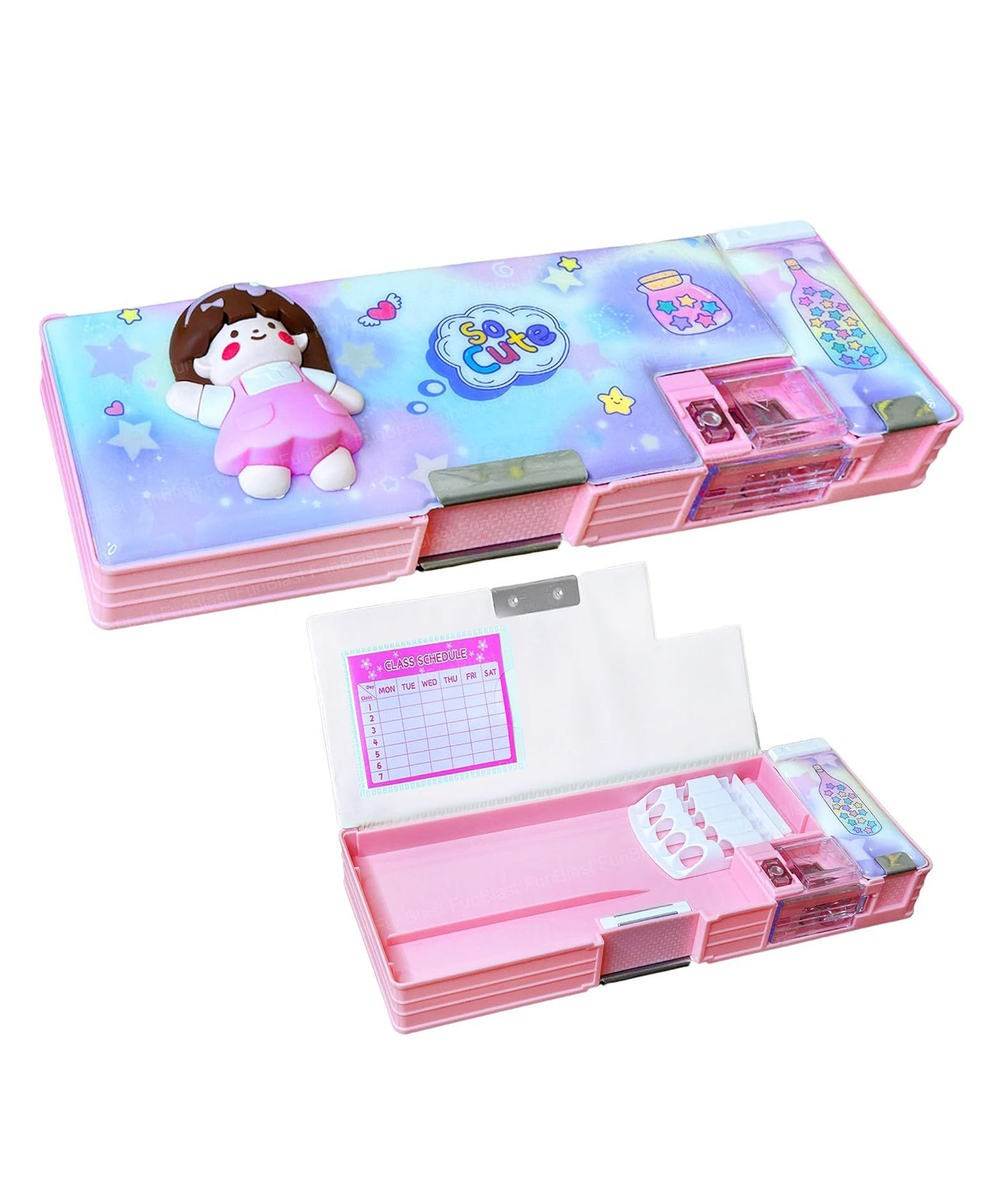 FunBlast Double Compartment Magnetic Pencil Box with Inbuilt Sharpener -Pack of 1 Pink-picture-5