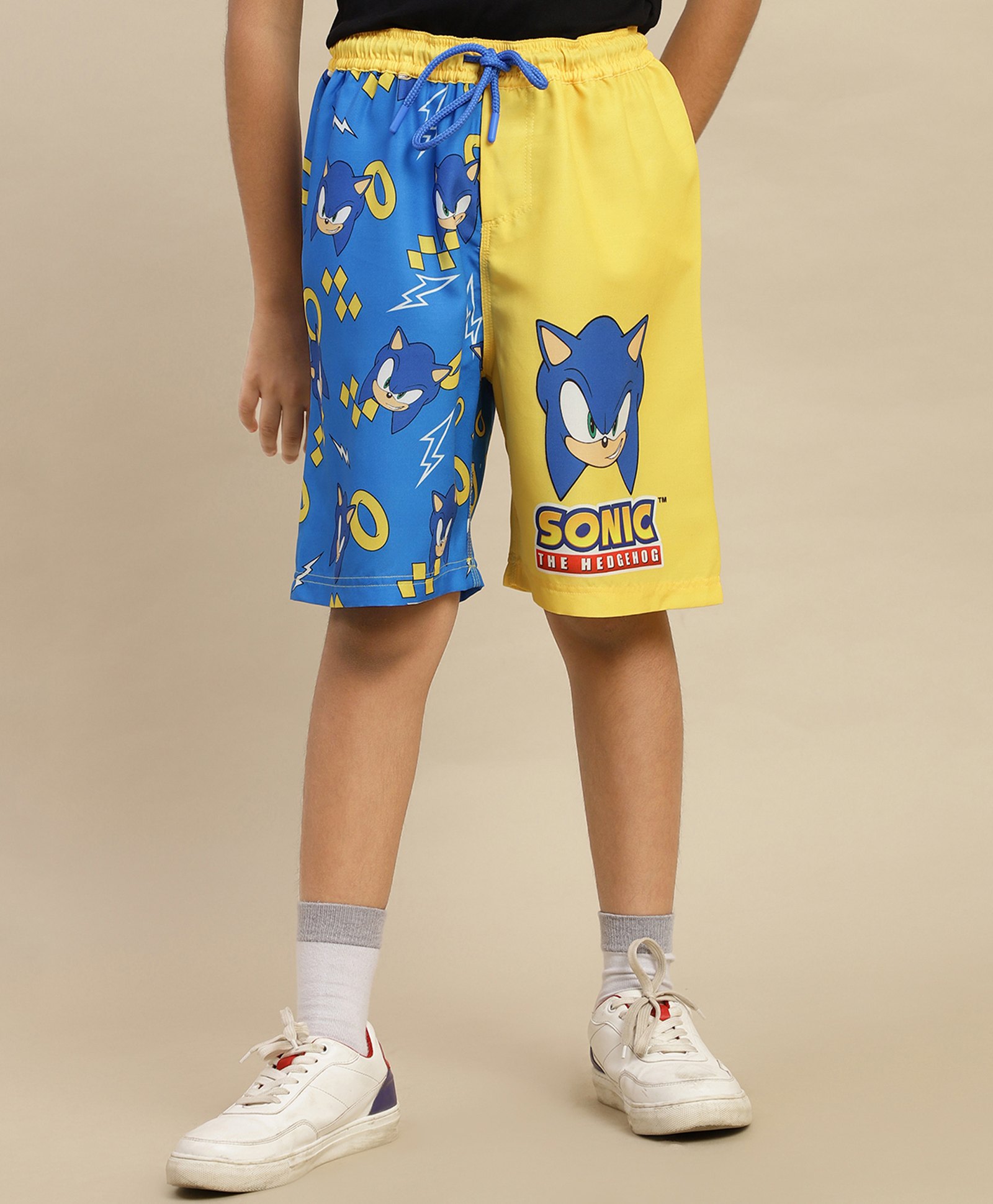 Kidsville Knit Sonic The Hedgehog Featuring Character Printed Swimming Shorts - Blue & Yellow-picture-11