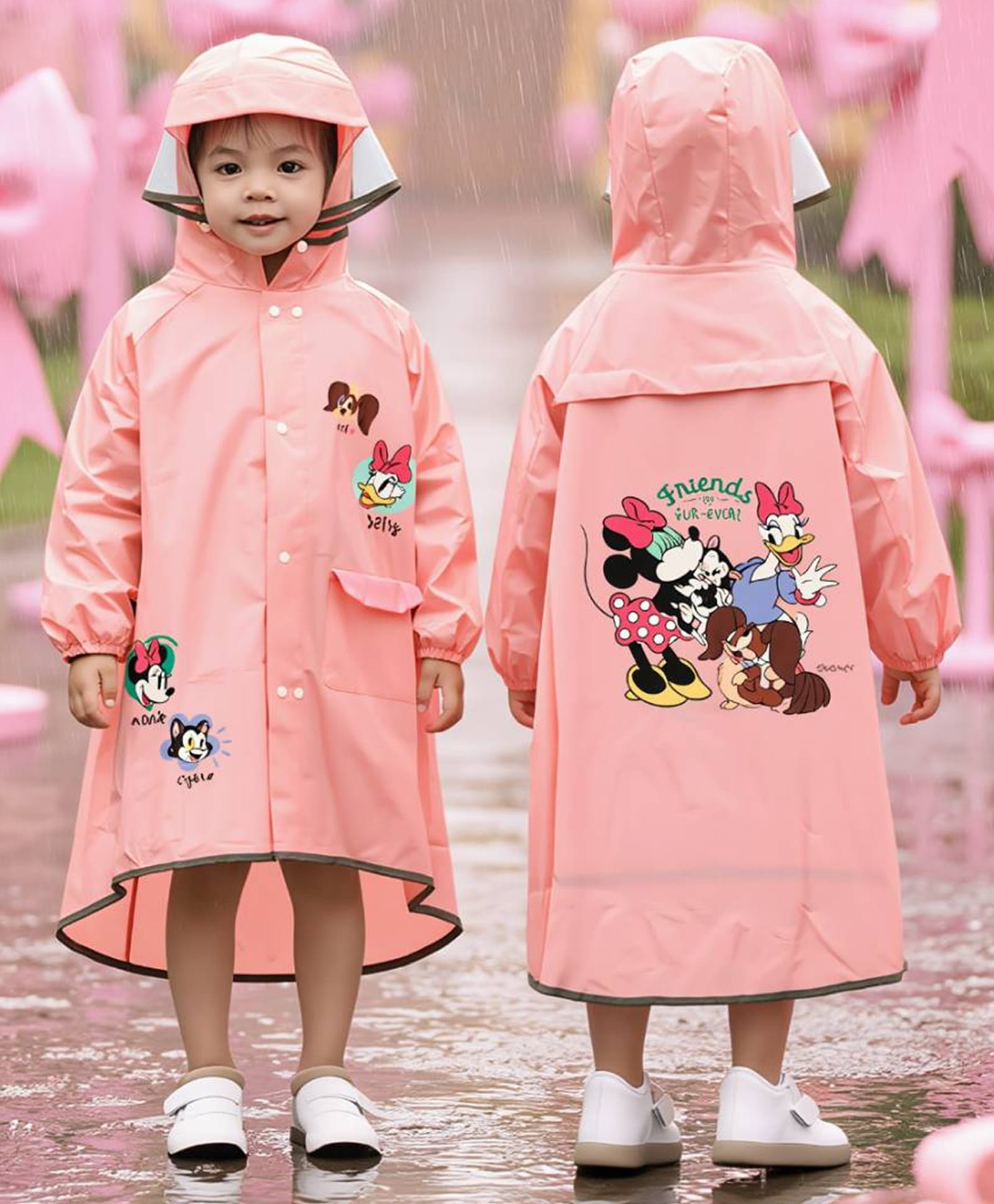 Disney by Yellow Bee EVA Full Sleeves Mickey & Friends Characters Printed Hooded Raincoat - Peach-picture-36