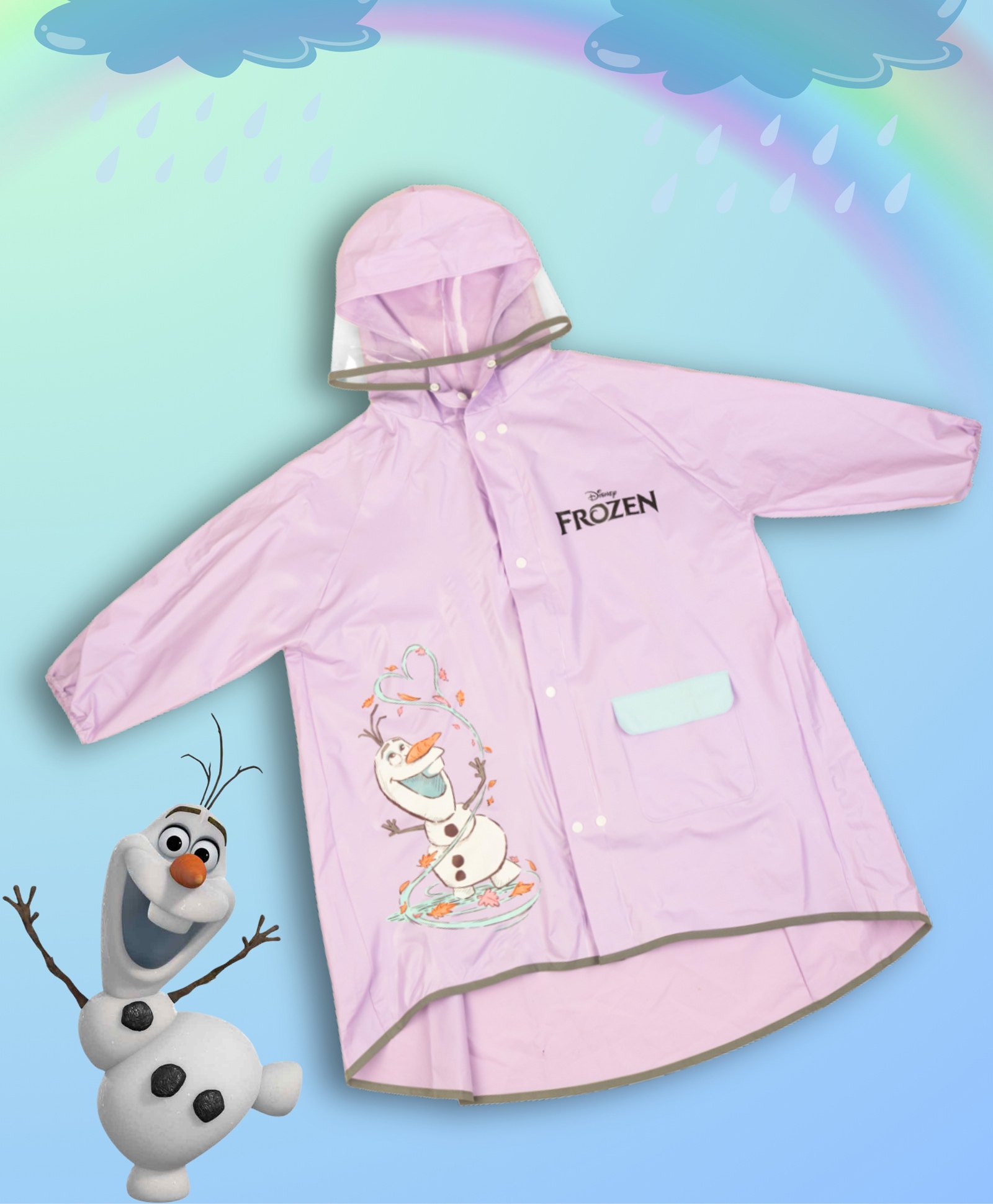 Yellow Bee Disney Full Sleeves Frozen Characters Printed Hooded Raincoat - Lilac