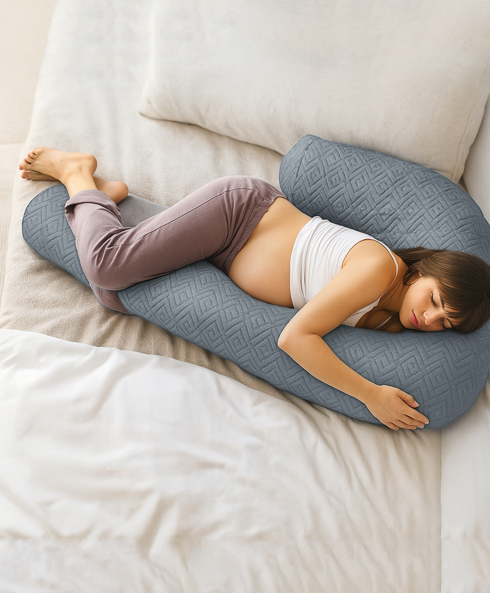 Sleepsia Pregnancy Pillow | J-Shape, Maternity Pillows for Pregnancy Sleeping, Pregnancy Pillow for Women, Maternity Pillow with Ergonomic Design, Washable Cover-Grey-picture-26