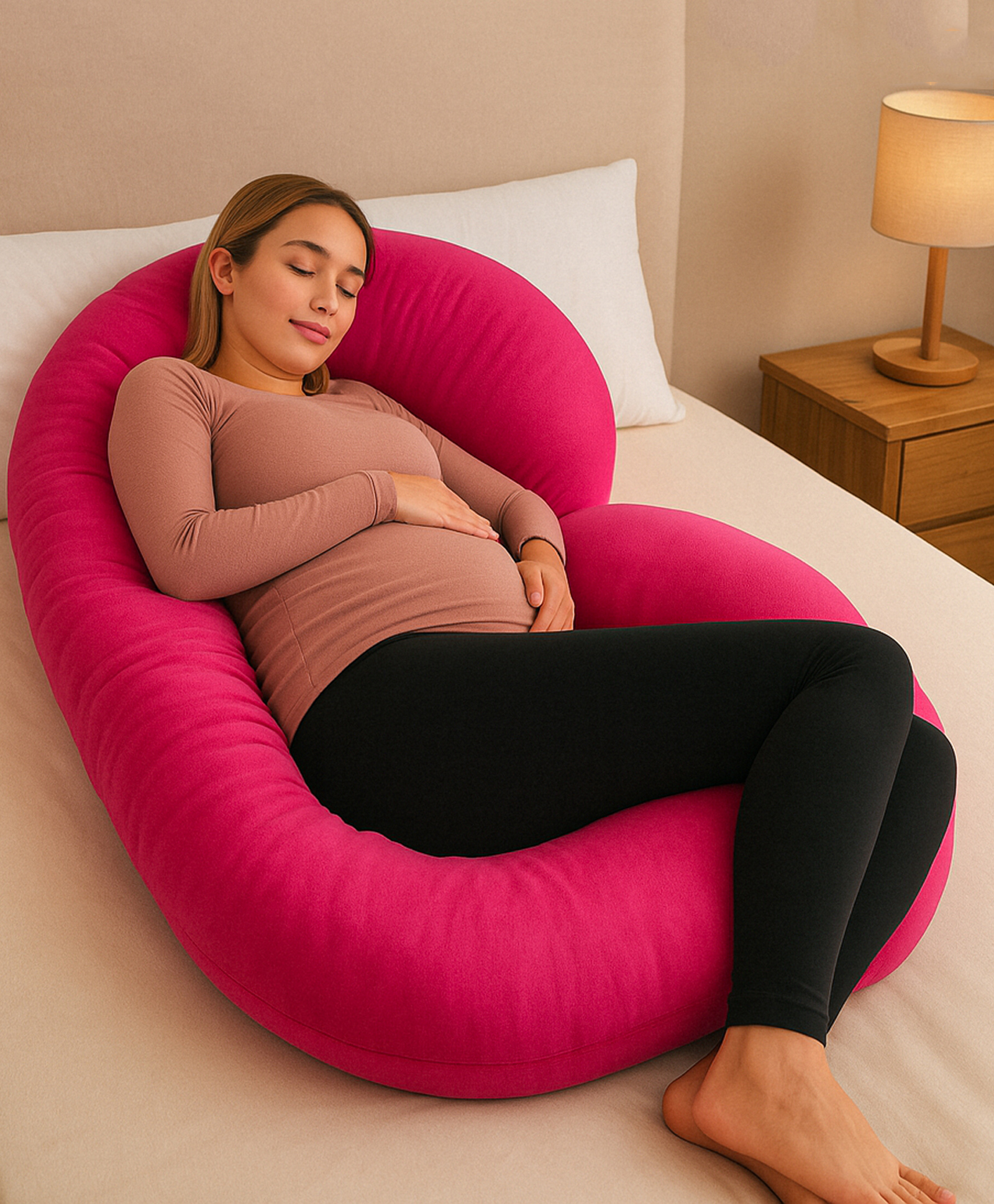 Sleepsia Pregnancy Pillow | C-Shape, Maternity Pillows for Pregnancy Sleeping, Pregnancy Pillow for Women, Maternity Pillow with Ergonomic Design, Washable Cotton (Pink)-image-1