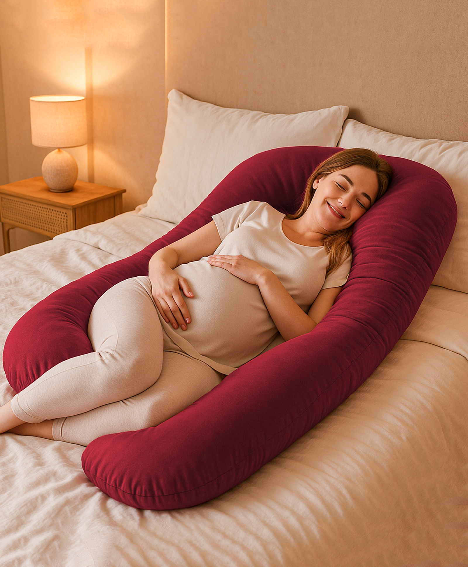 Sleepsia Pregnancy Pillow | U-Shape, Maternity Pillows for Pregnancy Sleeping, Pregnancy Pillow for Women, Maternity Pillow with Ergonomic Design, Washable Cotton (Maroon)-image-34