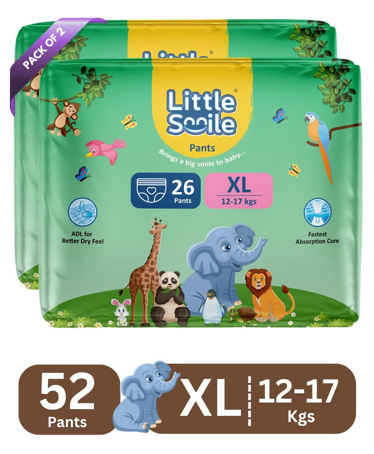 Little Smile Baby Pants Extra Absorb Diapers - Extra Large -52 Pieces -Pack of 2 - XL (52 Pieces)-image-37