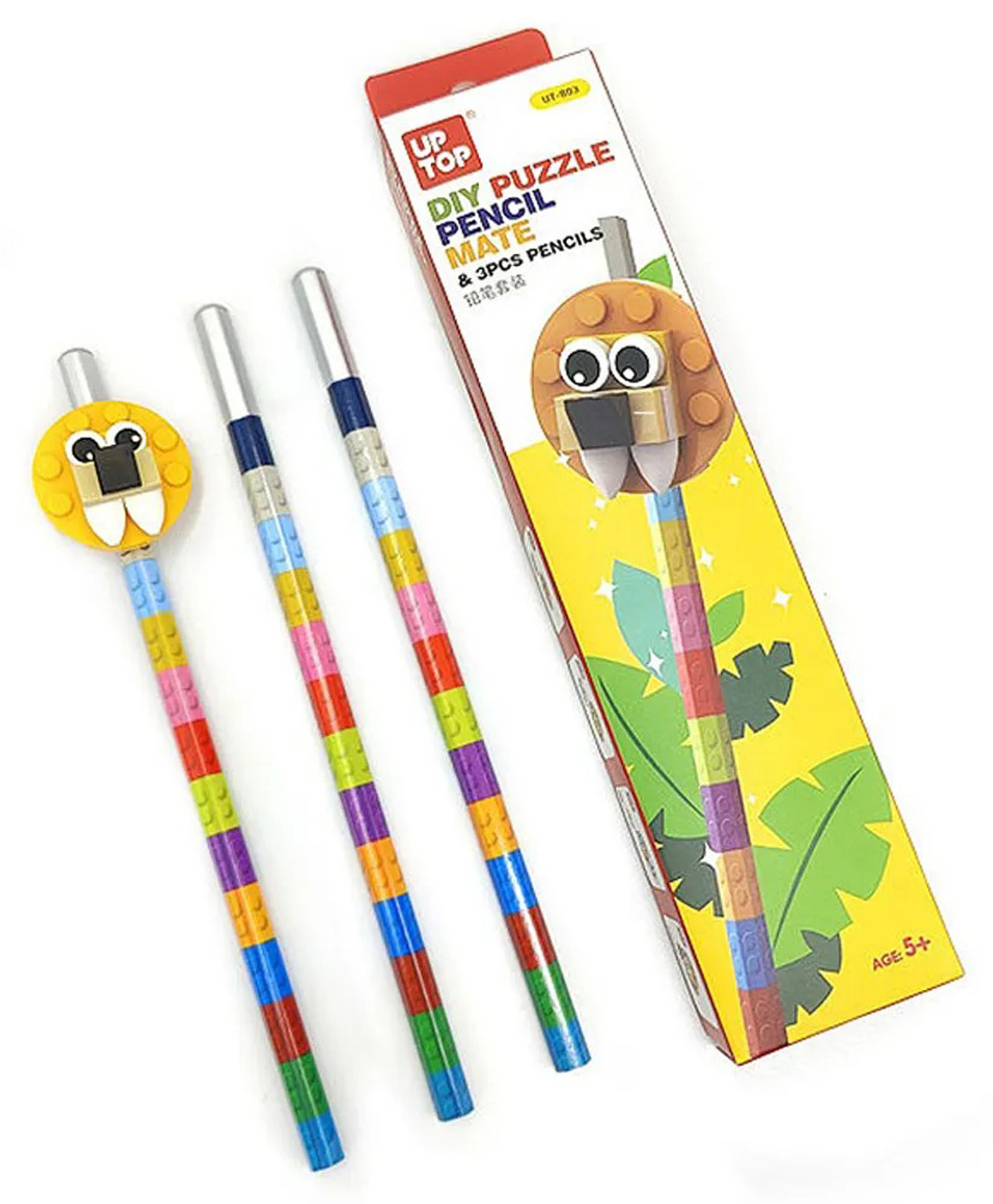 AKN TOYS DIY Puzzle pencil mate birthday return gift for children building blocks pencil( 3 PENCIL IN BOX ) - ( Pack of 1 -Color May Vary )-image-33