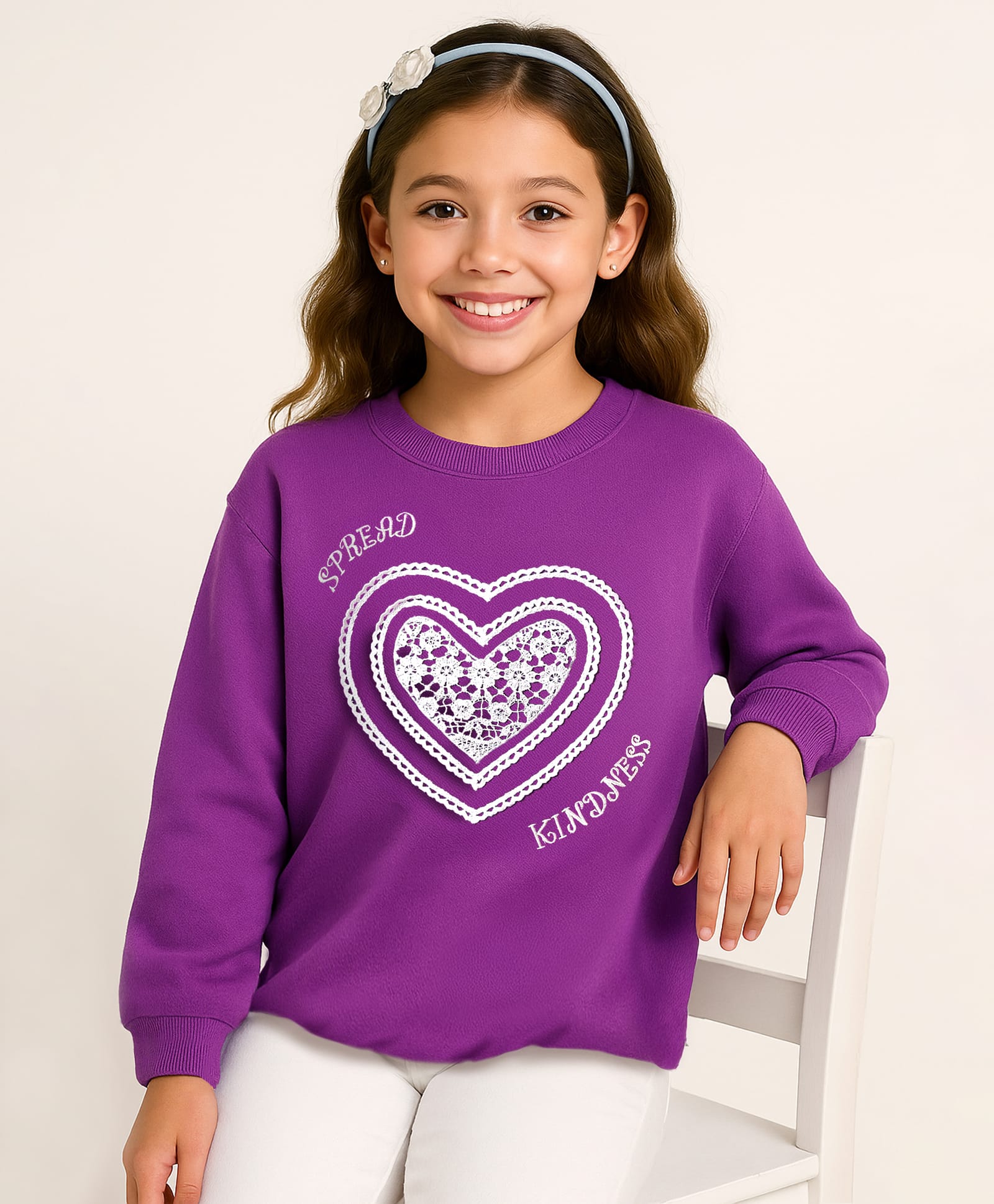arias by lara dutta Arias 100% Cotton Fleece Knit Full Sleeves Sweatshirt With Balloon Hem & Lace Detailing - Purple-picture-37