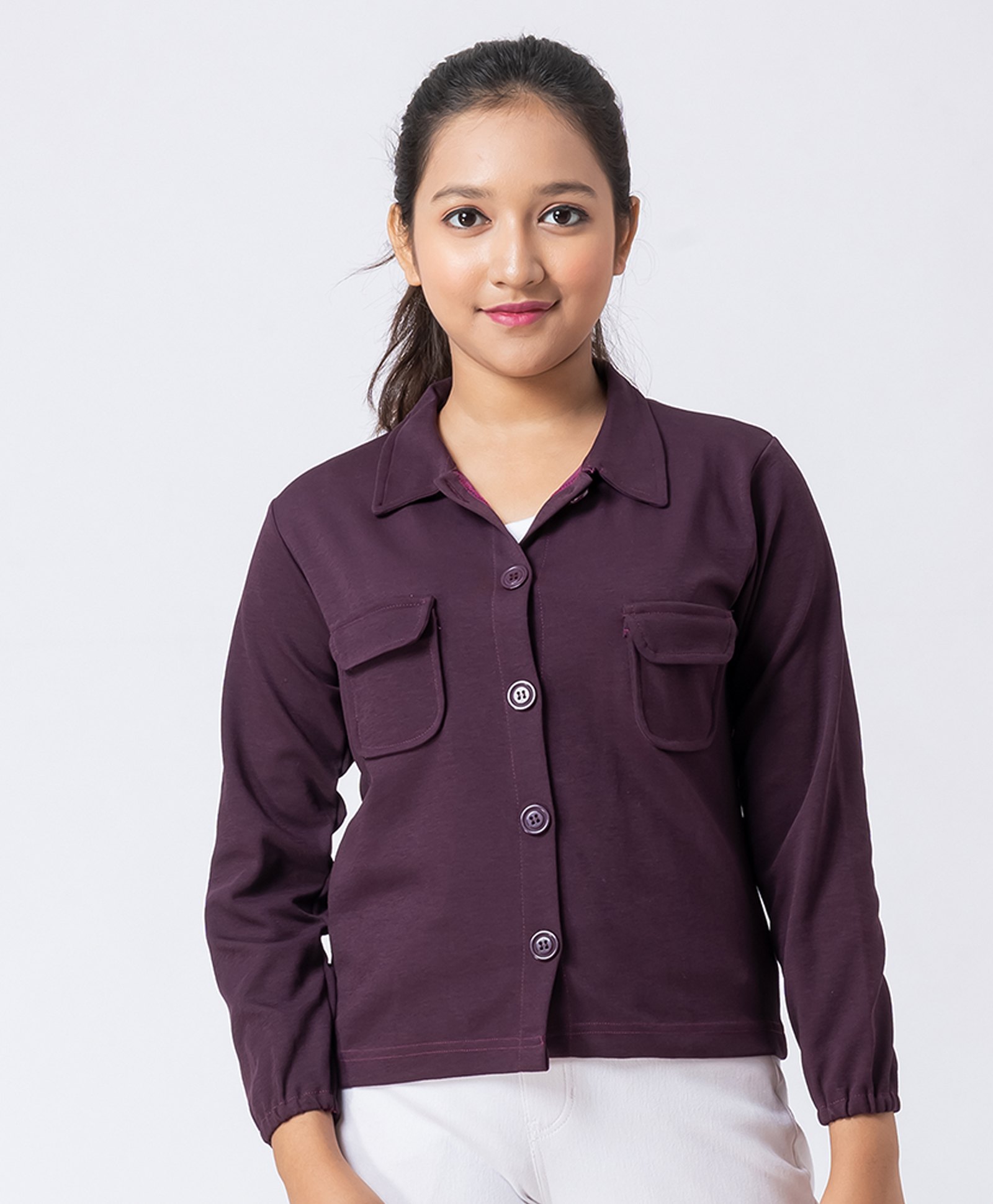 Taatoom Cotton Scuba Knit Full Sleeves Solid Jacket - Purple-picture-15