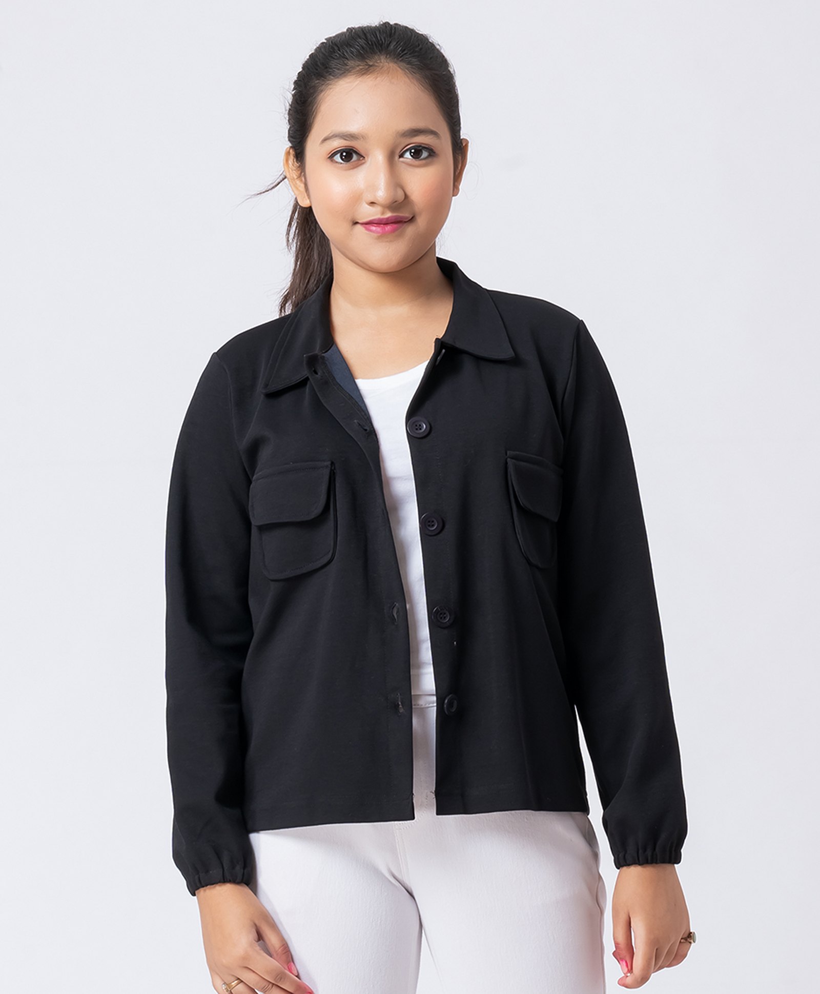 Taatoom Cotton Scuba Knit Full Sleeves Solid Jacket - Black-picture-14