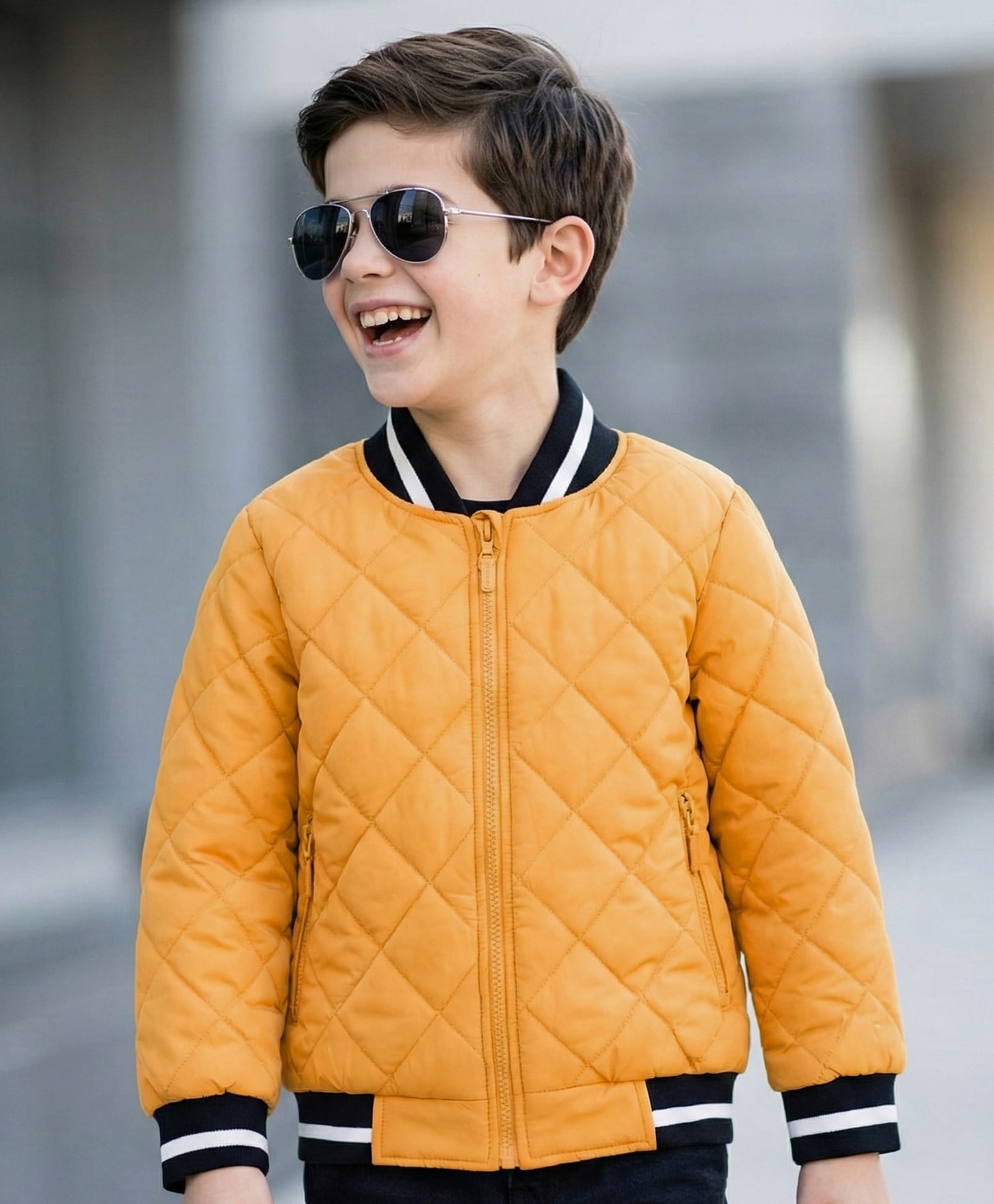 Pine Kids Woven Full Sleeves Solid Color Quilted Jacket - Gold-picture-15