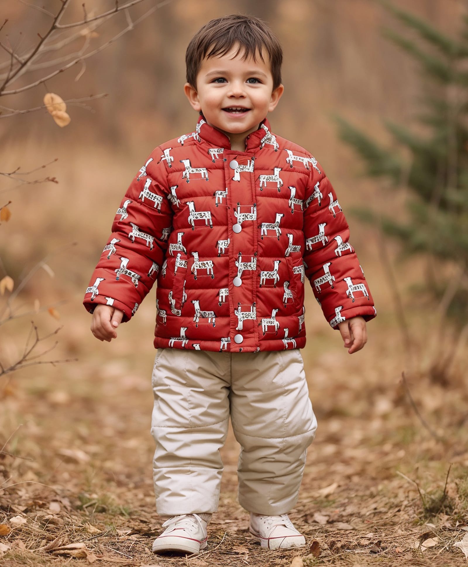 Babyhug Woven Full Sleeves Padded Winter Wear Suit Set with Dog Print - Rust Orange & Grey-image-27